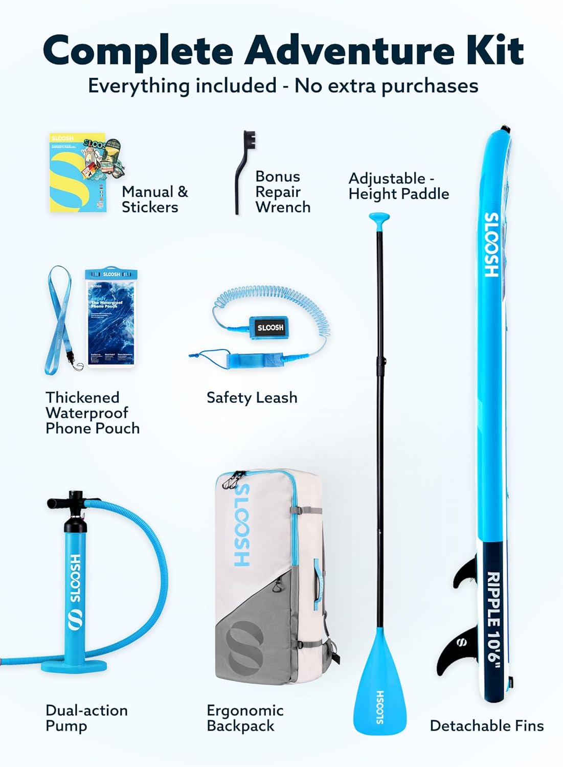 Thumbnail 6 de SLOOSH Ripple 10'6" Inflatable Stand Up Paddle Board (SUP) with EVA Deck, Dual-Action Pump & Backpack Kit