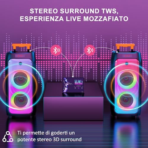 Detalle de JYX Karaoke: Sistema PA portatile con 2 microfoni wireless, 800W e luci RGB