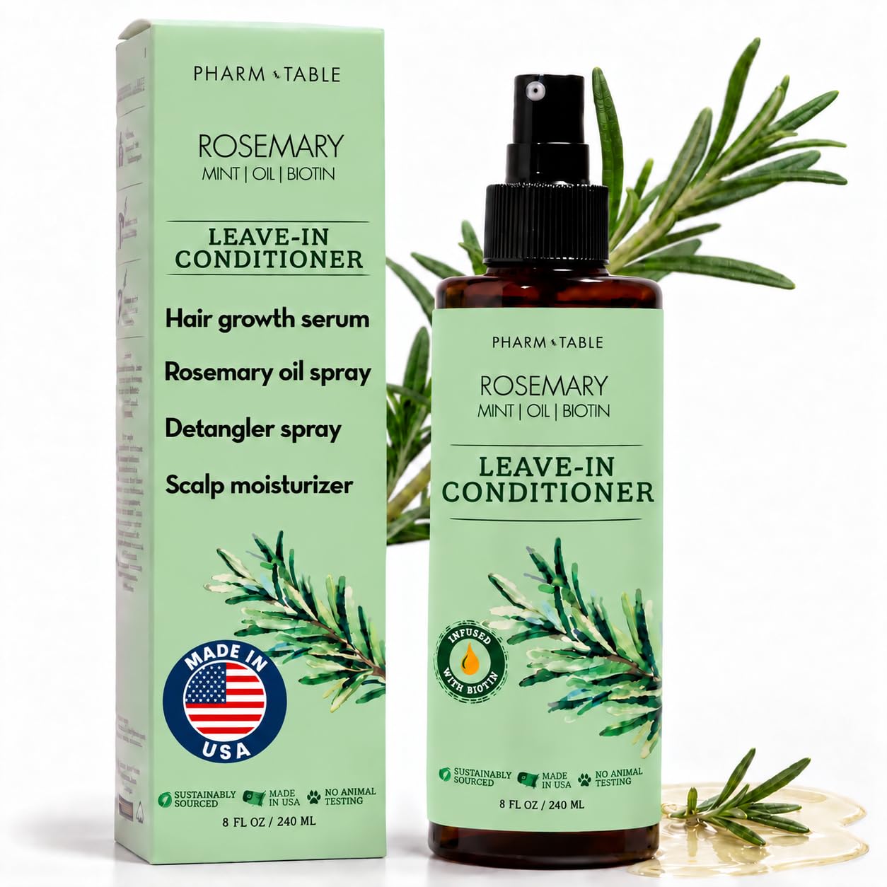 Detalle de Pharm to Table Rosemary & Mint Leave-In Conditioner Spray, 8 fl oz