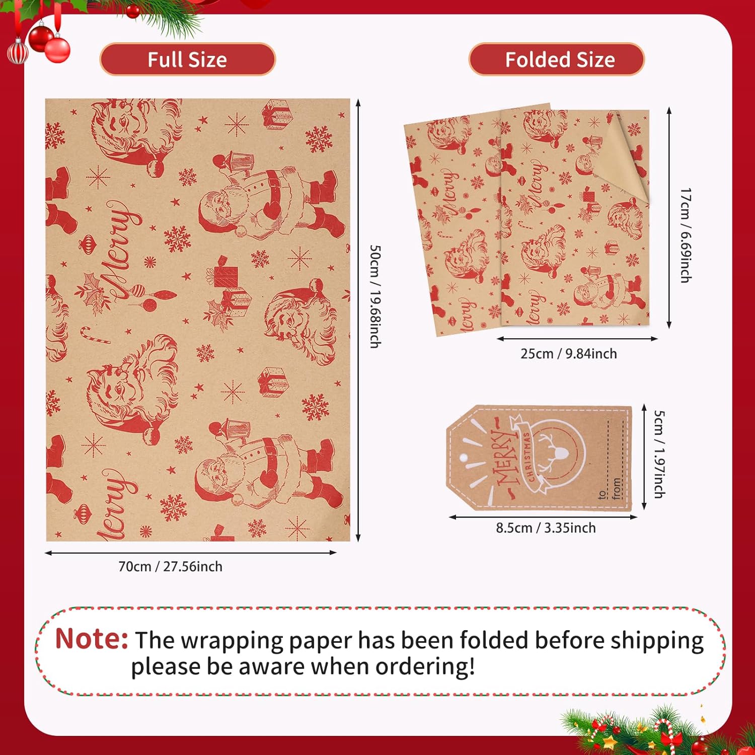 Detalle de Christmas Wrapping Paper 70x50cm 12 sheets