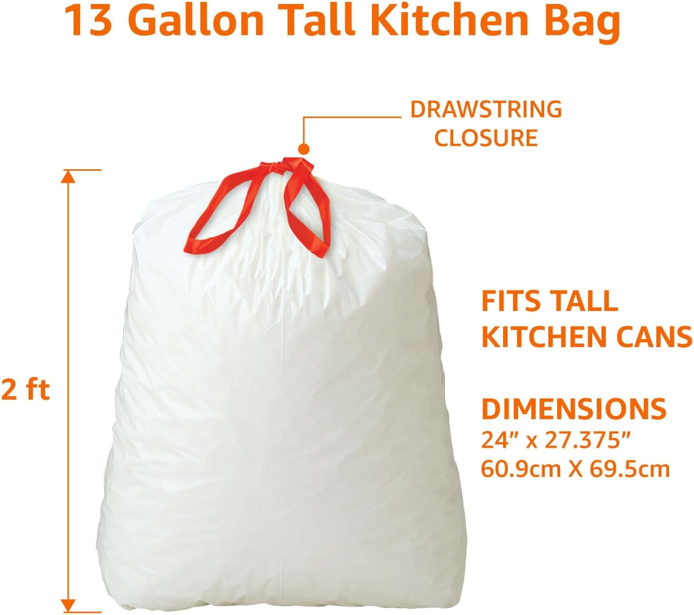 Thumbnail 2 de Amazon Basics 13-Gallon Drawstring Trash Bags, 0.9 Mil, Unscented, 200-Count