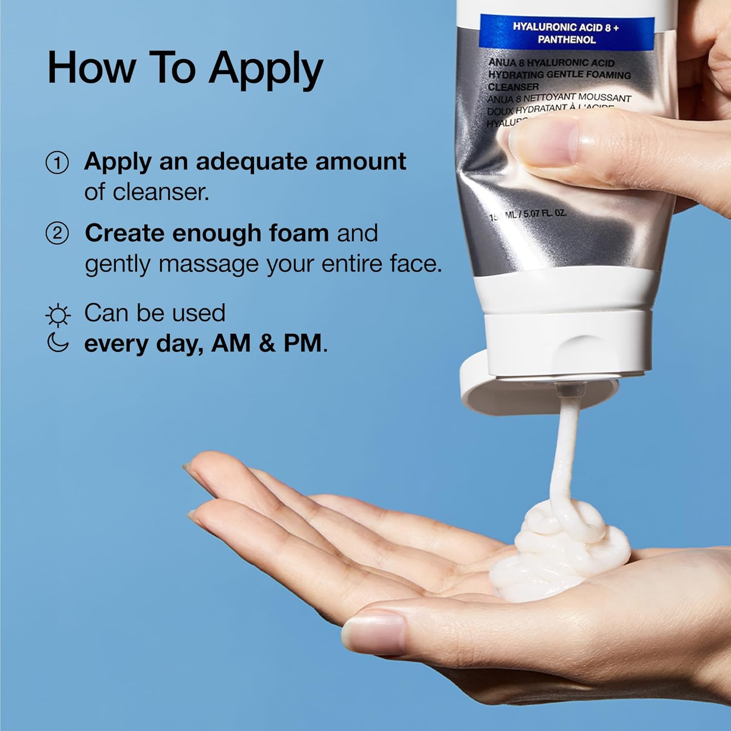 Detalle de Anua Hydrating Gentle Foaming Cleanser: Daily Face Wash for Dry & Sensitive Skin