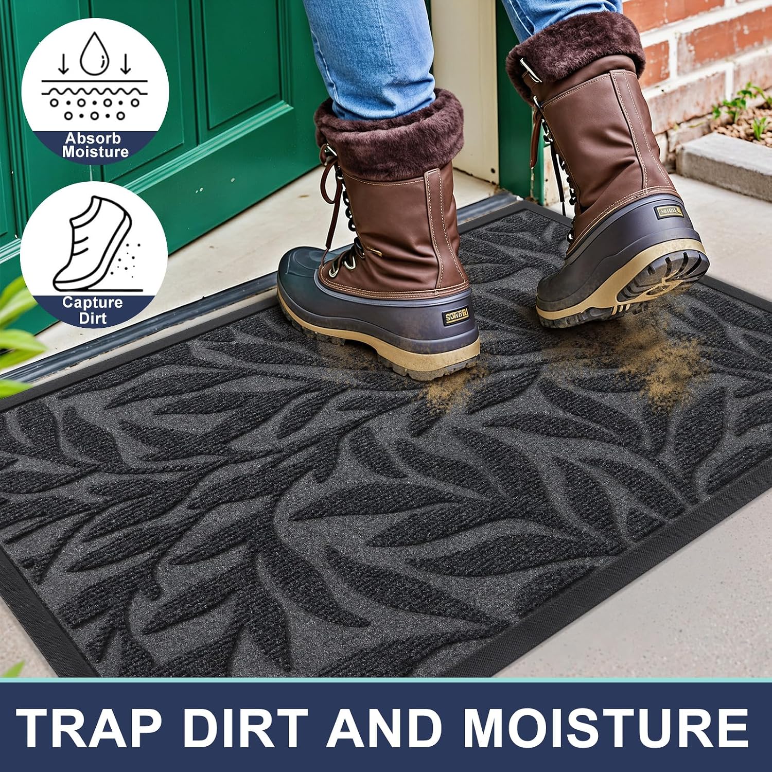 Detalle de Smiry YSMD056+028-G-2026 Leaf Door Mat, Gray Polyester and Rubber