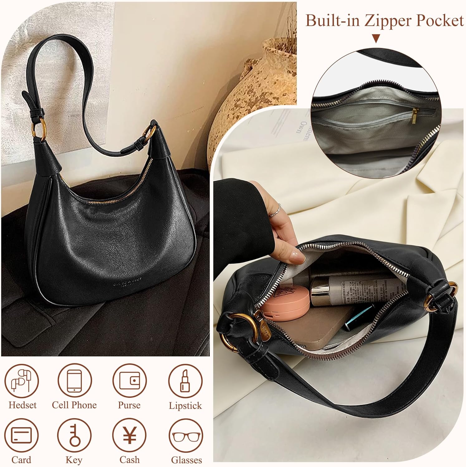 Thumbnail 4 de Mabecol Sac Bandoulière Femme Petit PU – Mini Y2K Rétro, 2 Bandoulières Amovibles