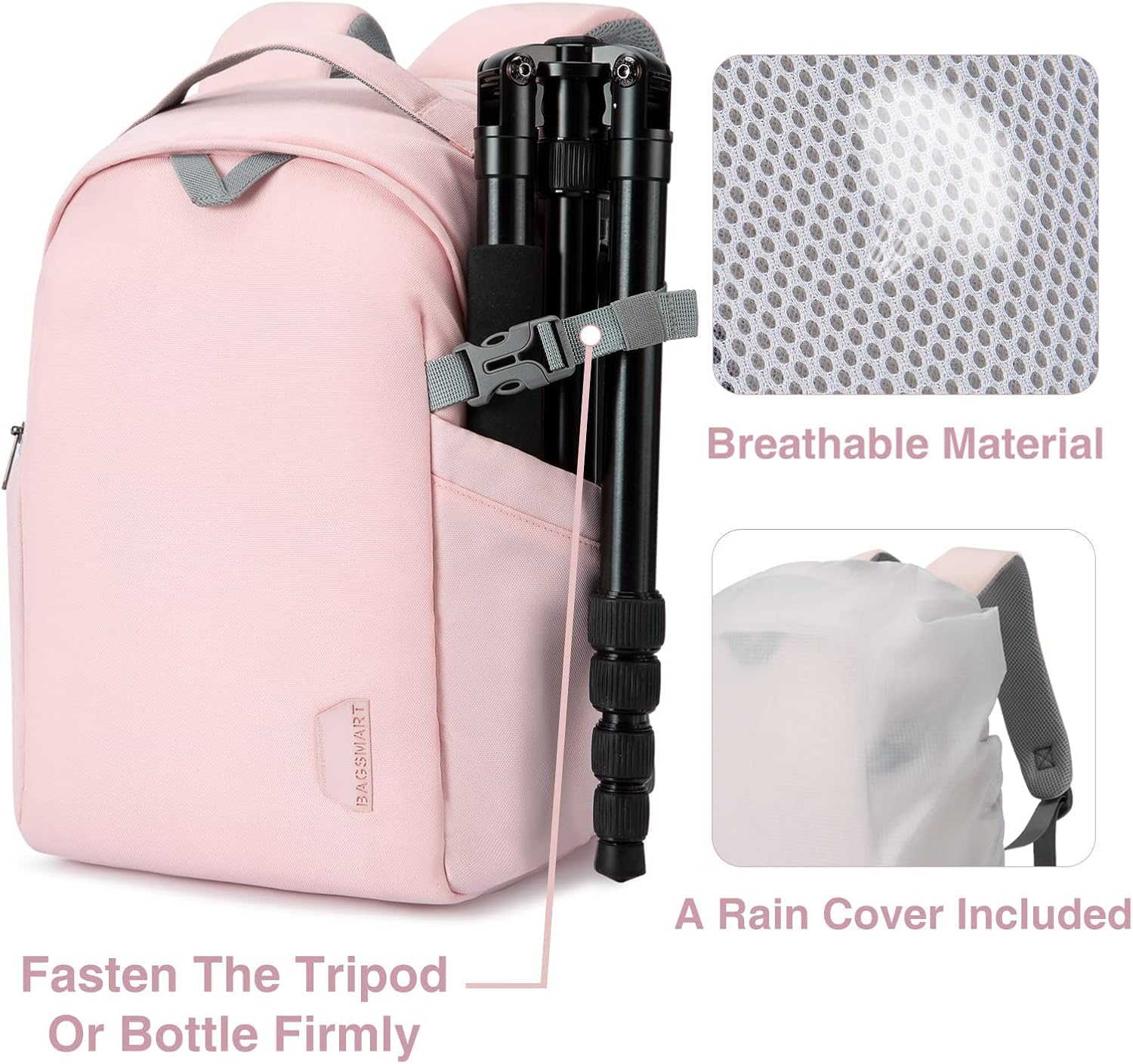 Thumbnail 6 de bagsmart Camera Backpack for DSLR Gear and 14-Inch Laptop (Pink)