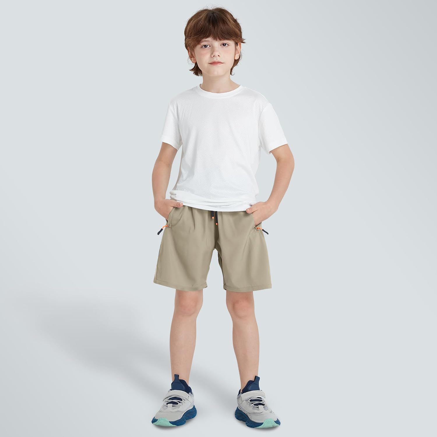 Detalle de ANHDM Boys Shorts Quick Dry Athletic Running Shorts with Zipper Pockets