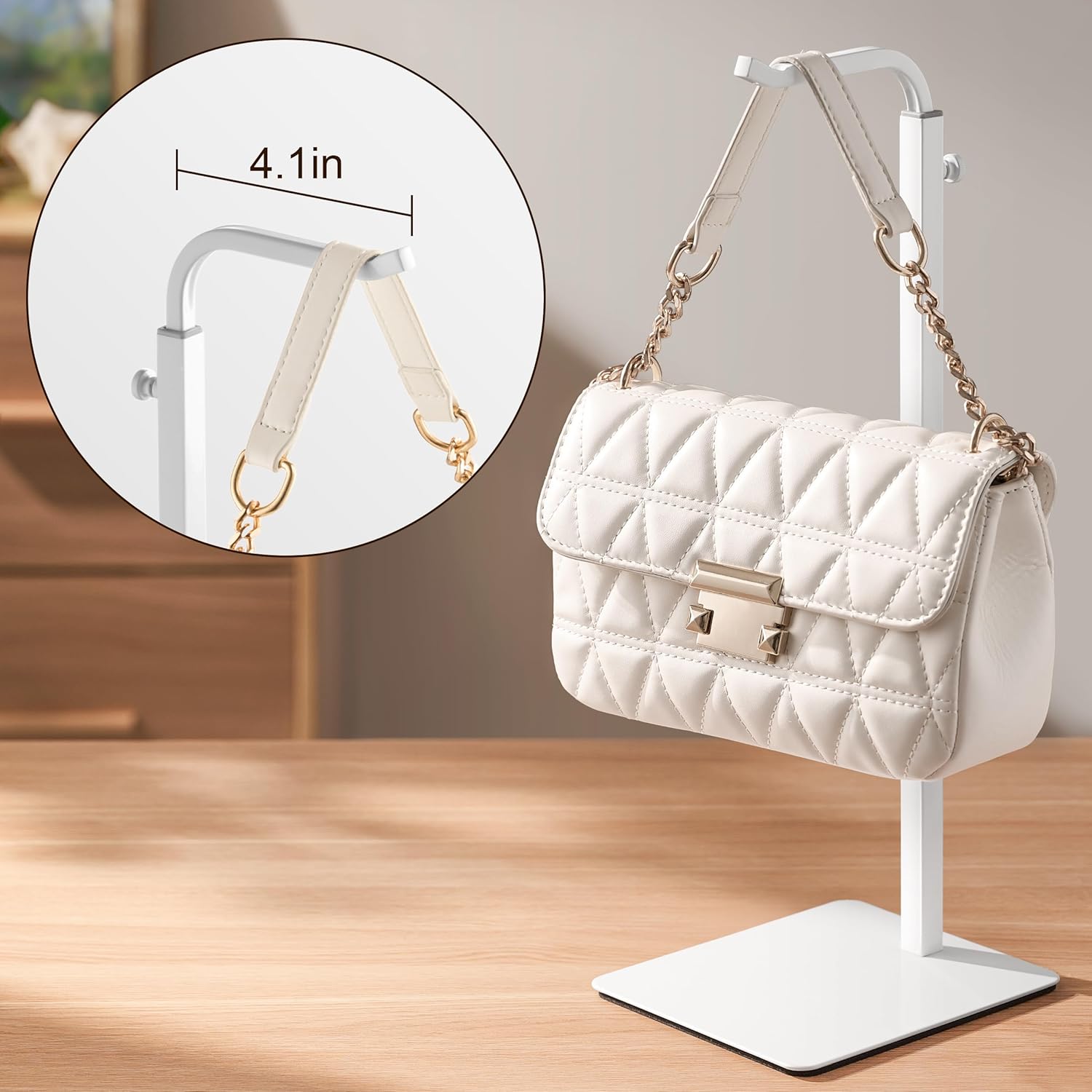 Thumbnail 3 de pickpiff 3 Pack Purse Holder Handbag Display Stand (White) – Adjustable Hook for Retail, Tabletop & Home