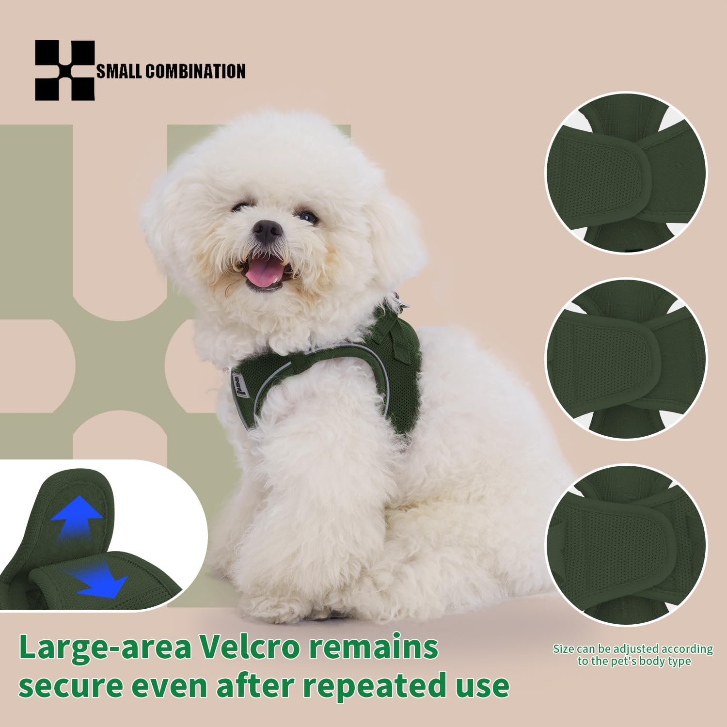 Thumbnail 2 de Small Combination Small Combination dog harness & leash set (Army Green) – Adjustable reflective step-in for small/medium pets, size XXS