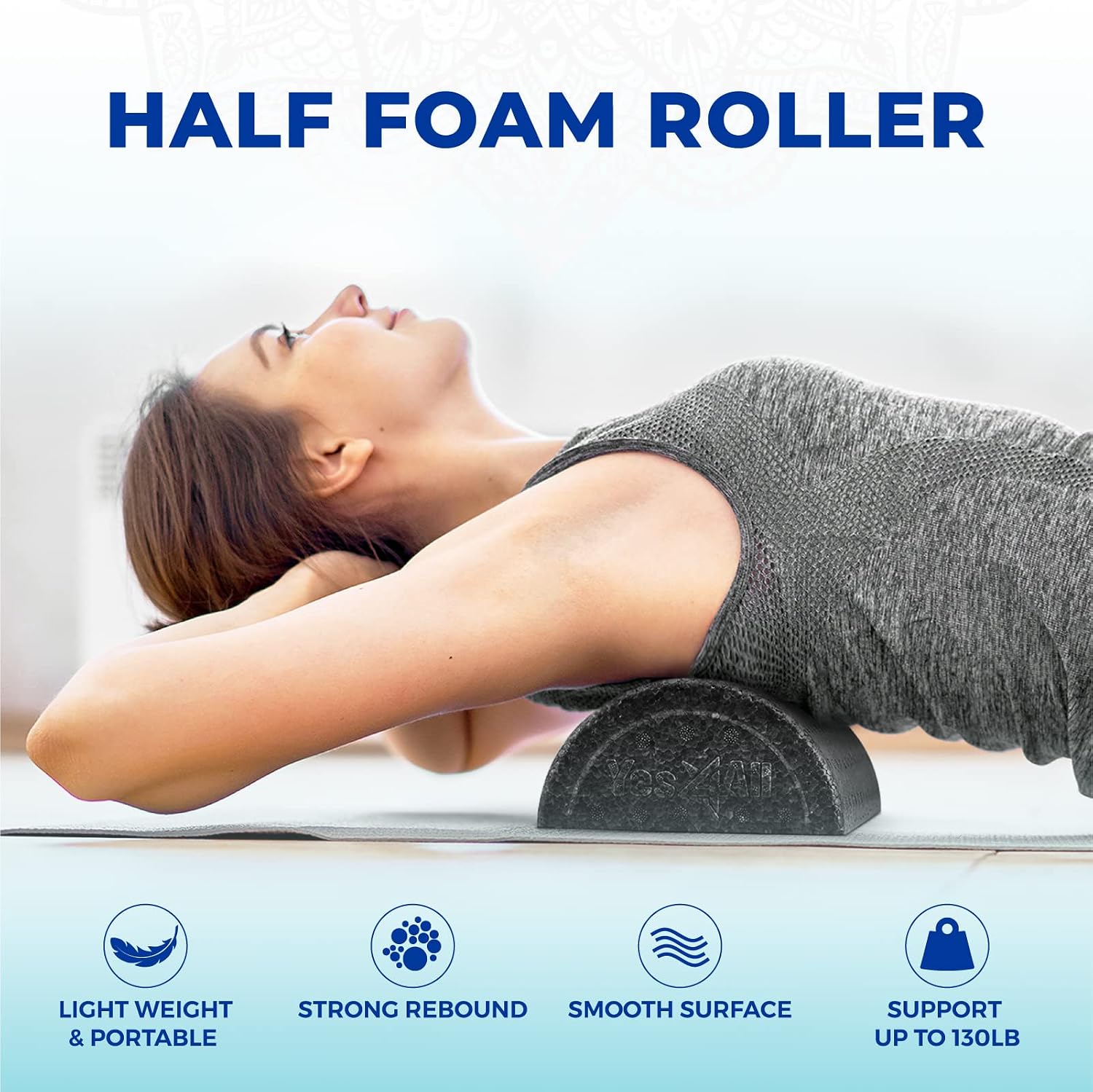 Detalle 2 de Yes4All Basic Half-Round EPP Foam Roller, Black, 30.5 cm