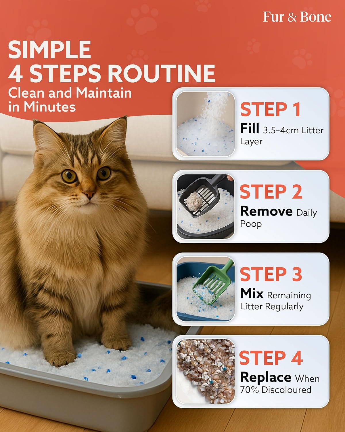 Detalle 2 de Fur & Bone 7.6L Silica Cat Litter – Non-Clumping Crystals for Odour Control and Easy Cleaning