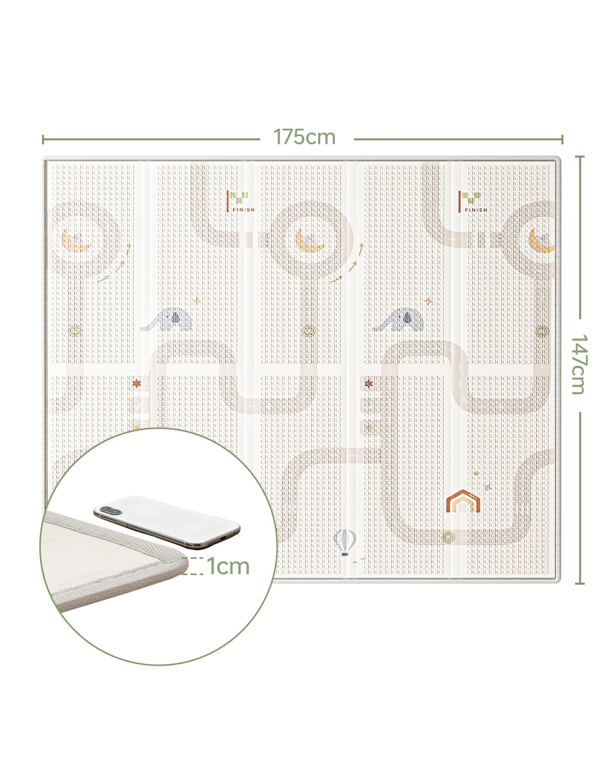 Detalle de BG-BABYGO Krabbelmatte & Spielmatte für Babys – Faltbare, wasserdichte Schaumstoffmatte (Elephant, 147 × 175 cm, 1 cm)