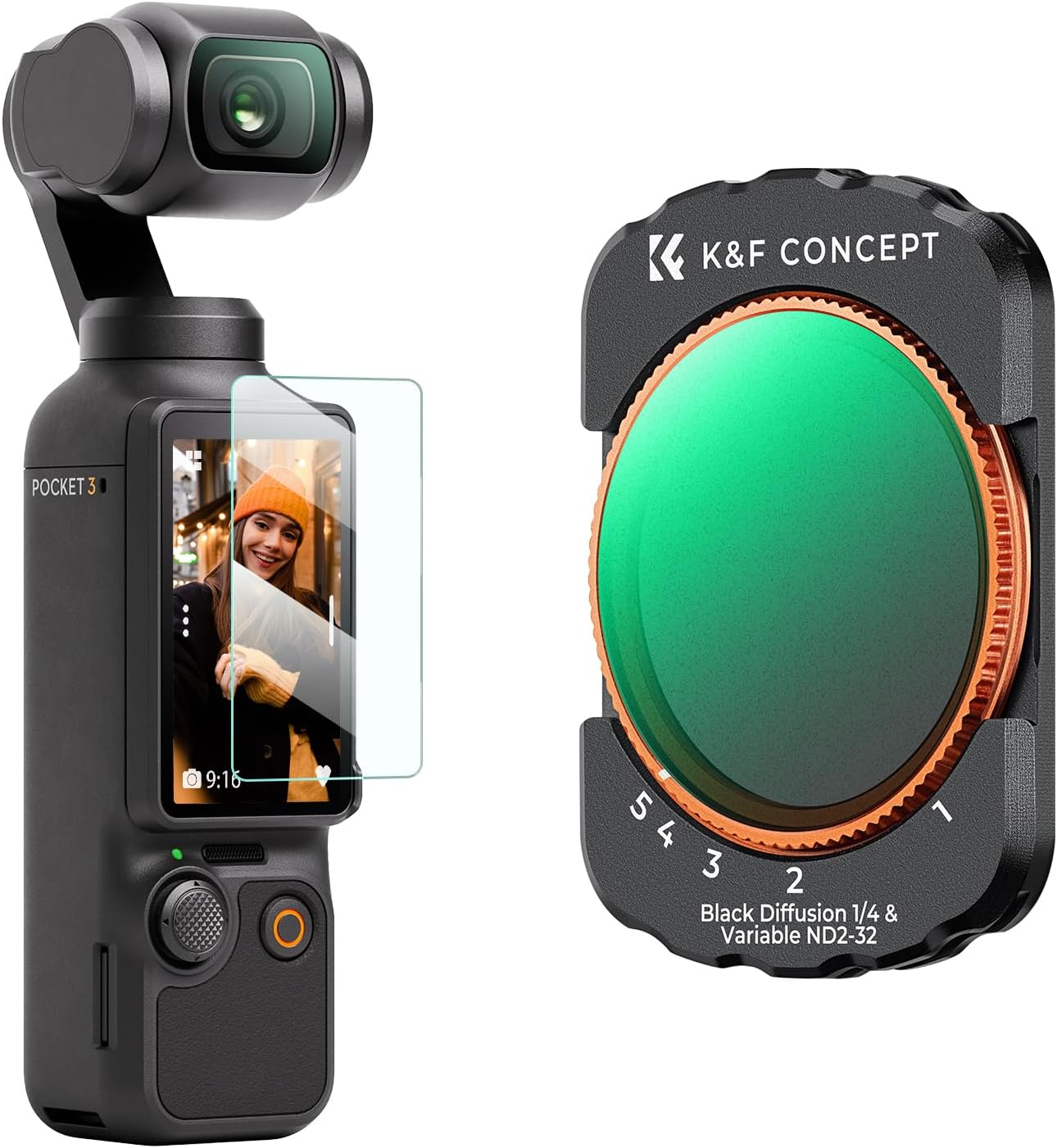 K&F CONCEPT 2-in-1 ND + black mist magnetic filter for DJI Osmo Pocket 3 (Black-mist 1/4 & ND2-32)