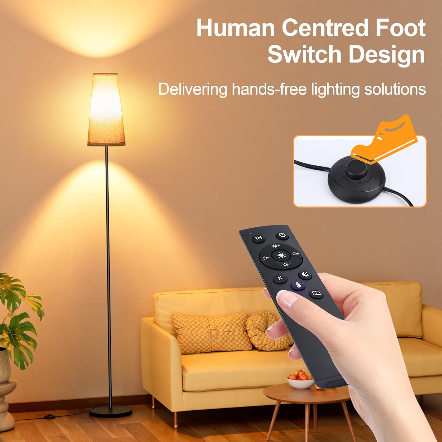 Thumbnail 2 de LED Floor Lamp (67") with Remote Control, 3 Colour Temperatures & Dimmable 9W Bulb Included