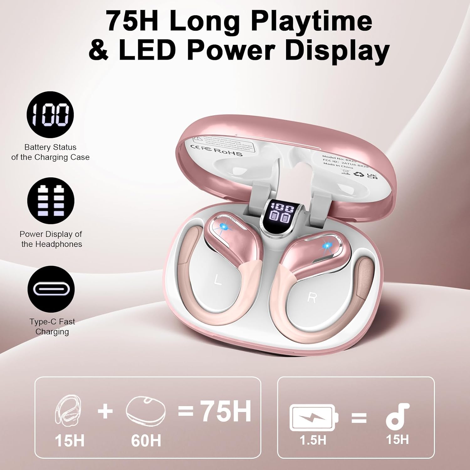 Thumbnail 1 de Wireless Earbuds with IPX8 Waterproofing, 5.4 Bluetooth, and 75H Battery — Sport-Ready Ear Hooks