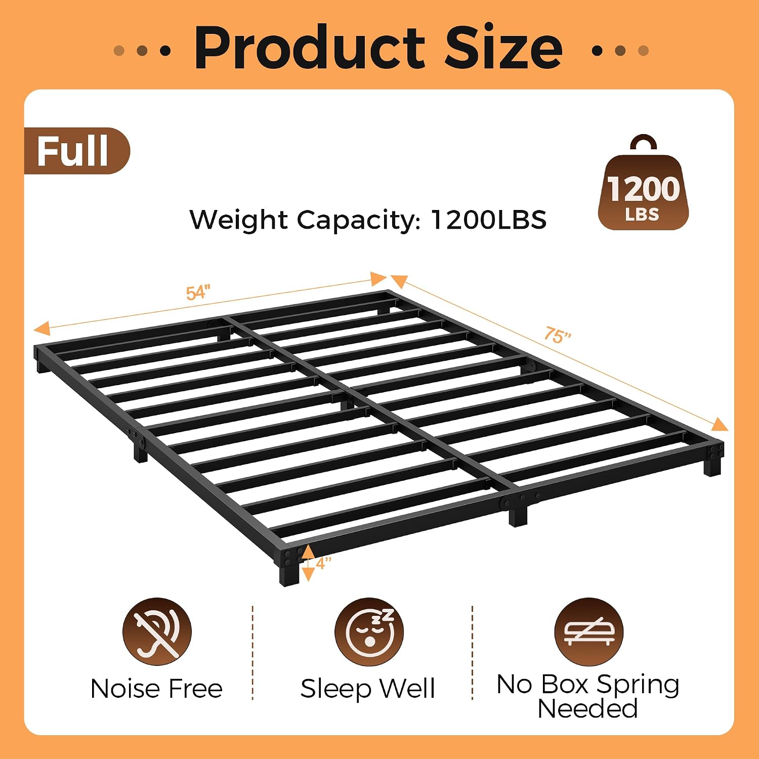 Detalle 2 de Lurxhome LH-0015-F Full-Size Metal Bed Frame, 4-Inch Low Profile