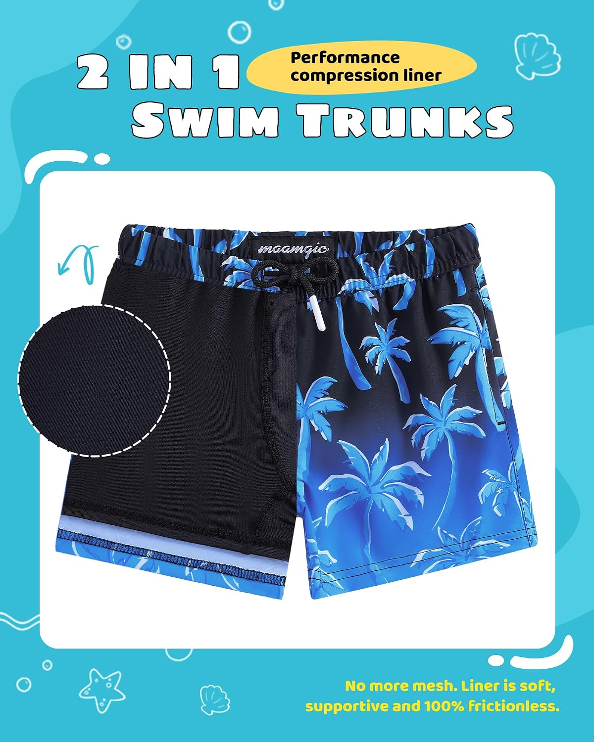 Thumbnail 6 de maamgic Boys Swim Trunks with Compression Liner: Durable, Quick-Dry Beach Shorts for Active Kids