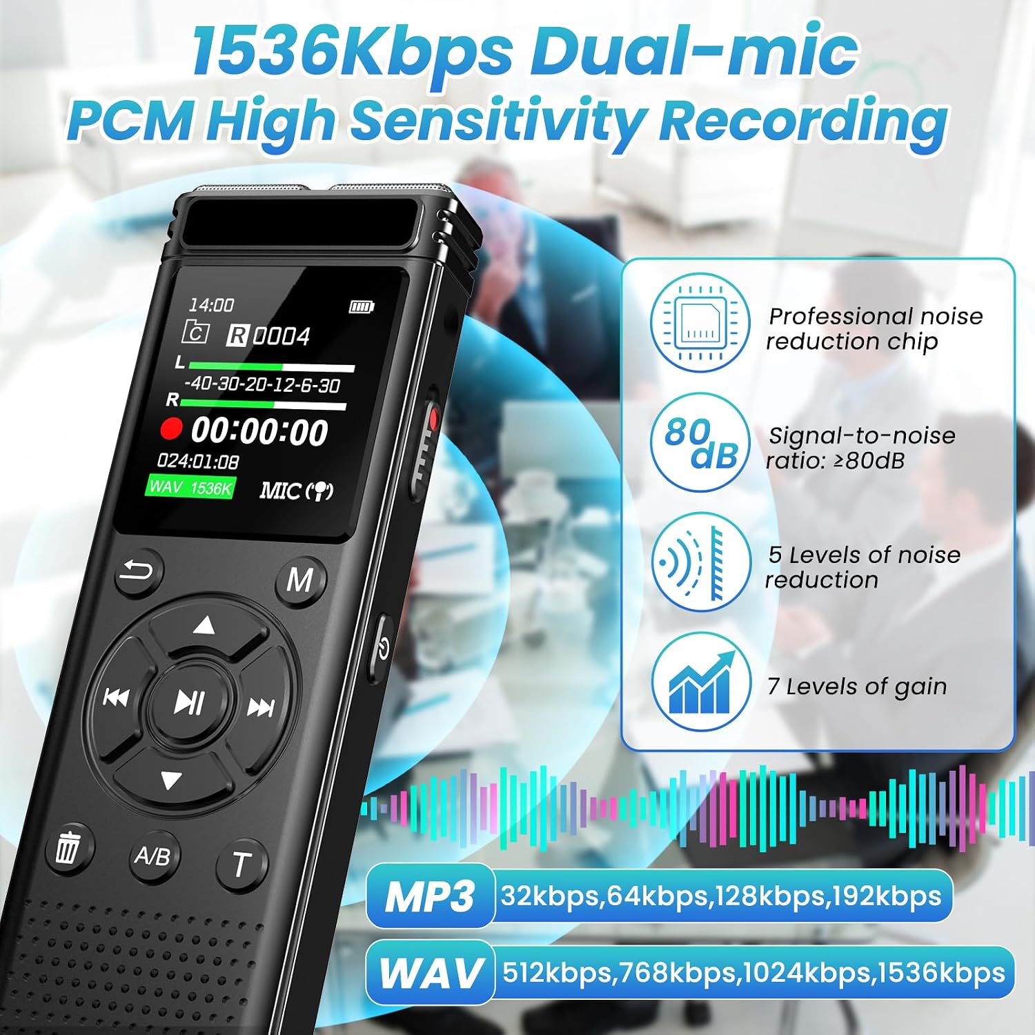 Detalle de Tonfarb A20 Digital Voice Recorder, 136GB, Voice Activation and A-B Repeat