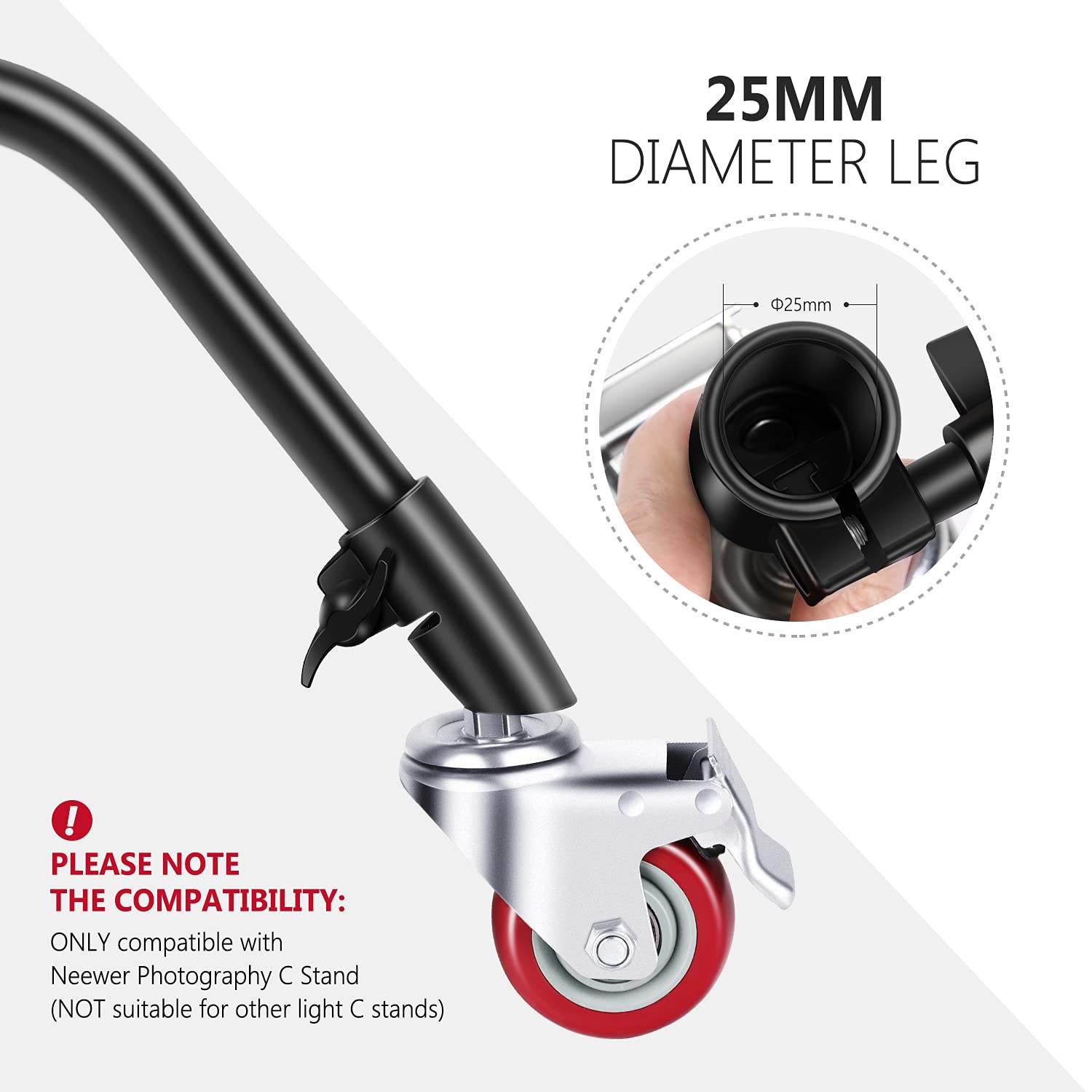 Thumbnail 2 de NEEWER 3er Set Lenkrollen (75 mm) für C-Halterung – Metallkonstruktion & Gummibasis, schwarz