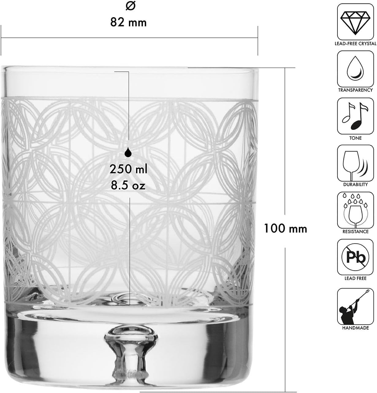 Detalle 2 de Krosno Saga – Set da 4 Bicchieri da whisky 250 ml in cristallo intagliato, Fatti a mano