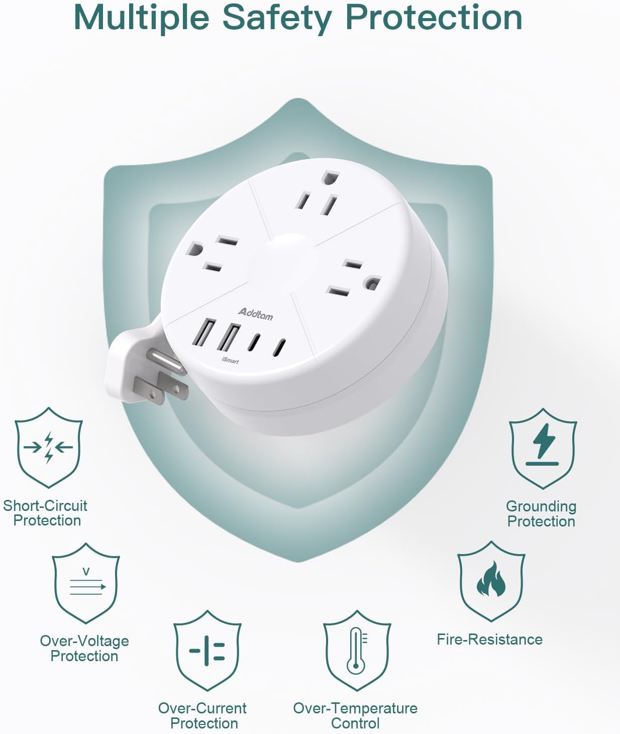 Thumbnail 6 de Addtam Travel Essentials Cruise Approved 7-in-1 Power Strip with Retractable Cord
