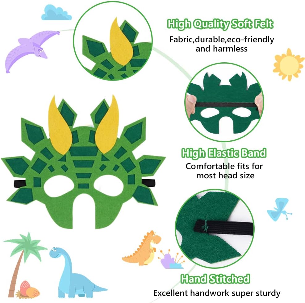 Detalle de AOMIG Maschere Bambini Feste dinosauro: set da 9 pezzi in feltro con bracciali per Halloween, carnevale e cosplay