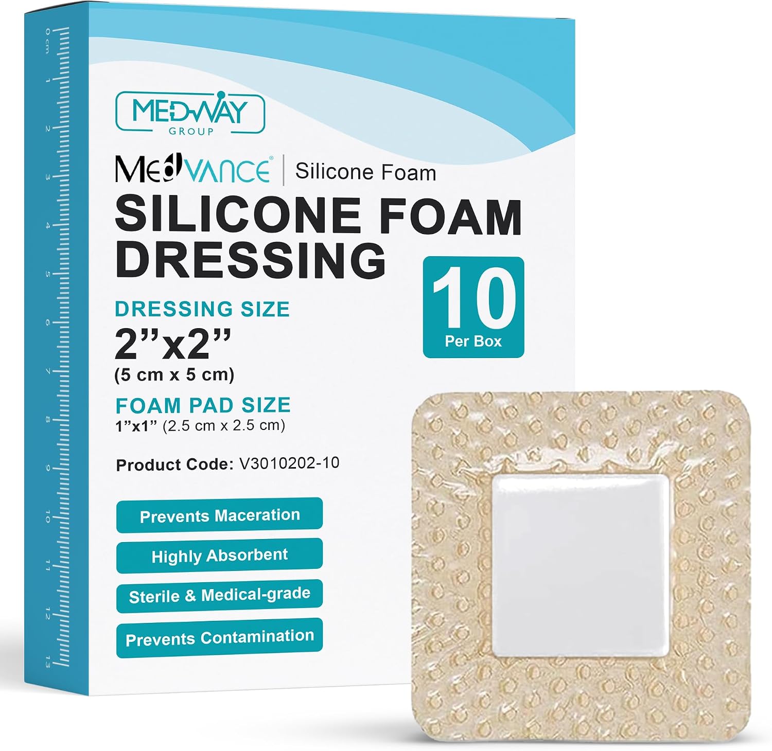 Detalle de MedVance Silicone Foam Adhesive Dressing, 2" x 2", Box of 10