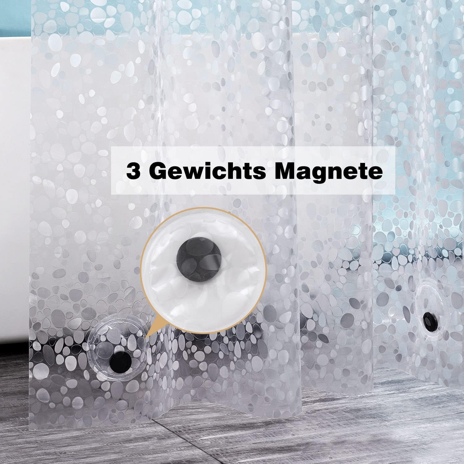 Thumbnail 2 de EurCross Rideau de douche 180 x 210 cm en EVA – poids en bas, imperméable et antibactérien (12 anneaux inclus)