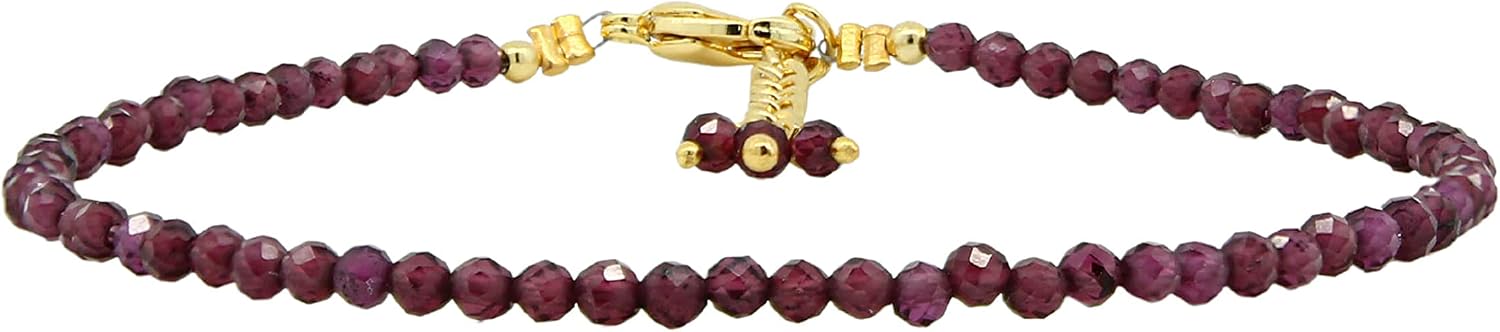 Detalle de Gempires Natural Garnet Beads Bracelet – 7" with 1" Extender, Gold Plated Garnet Bead Bracelet