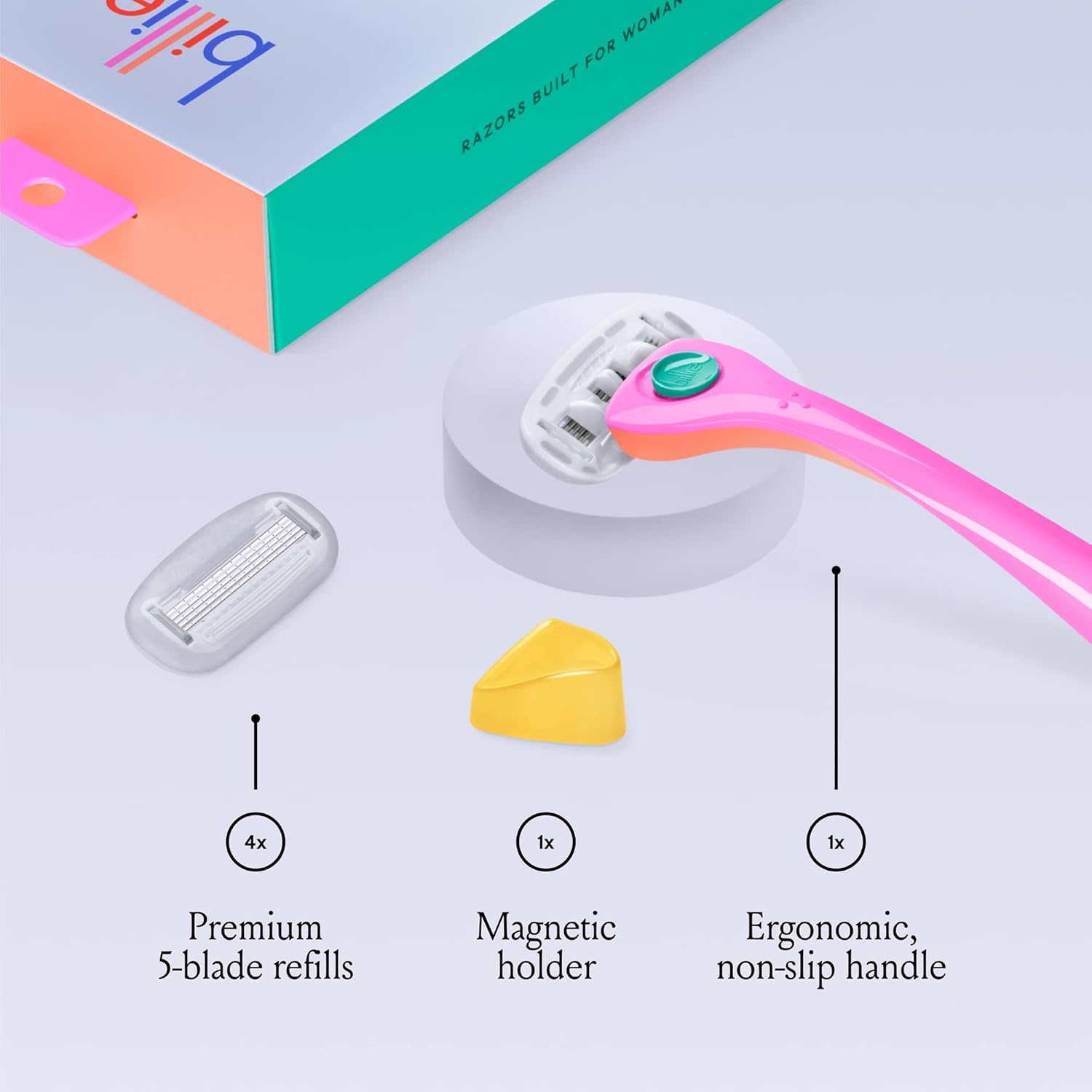 Thumbnail 2 de Billie Razors for Women Shave Kit with Razor Handle, 4 x 5-Blade Refills, and Magnetic Holder – Malibu