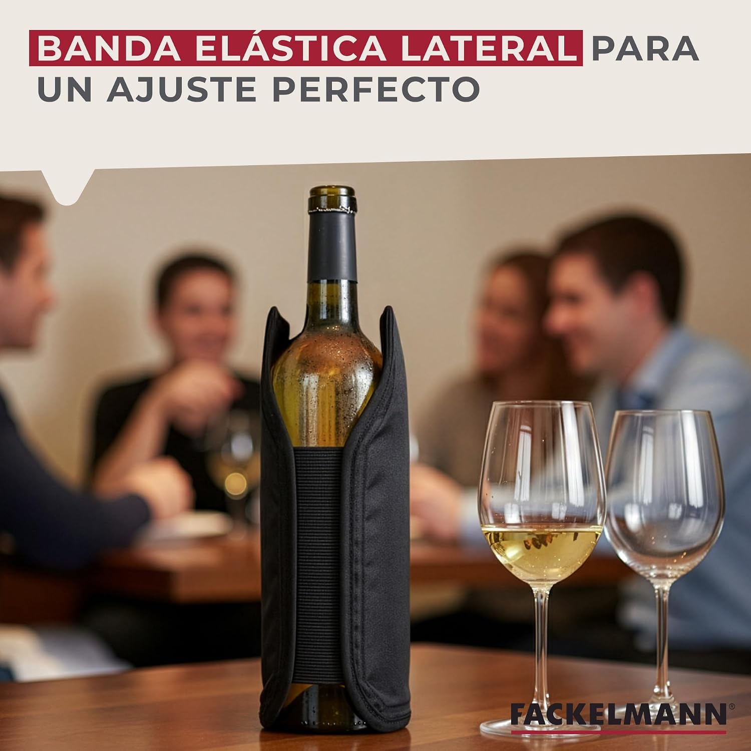 Detalle de Funda Enfriadora Fackelmann para Botellas: collar enfriador de gel para vino y cava