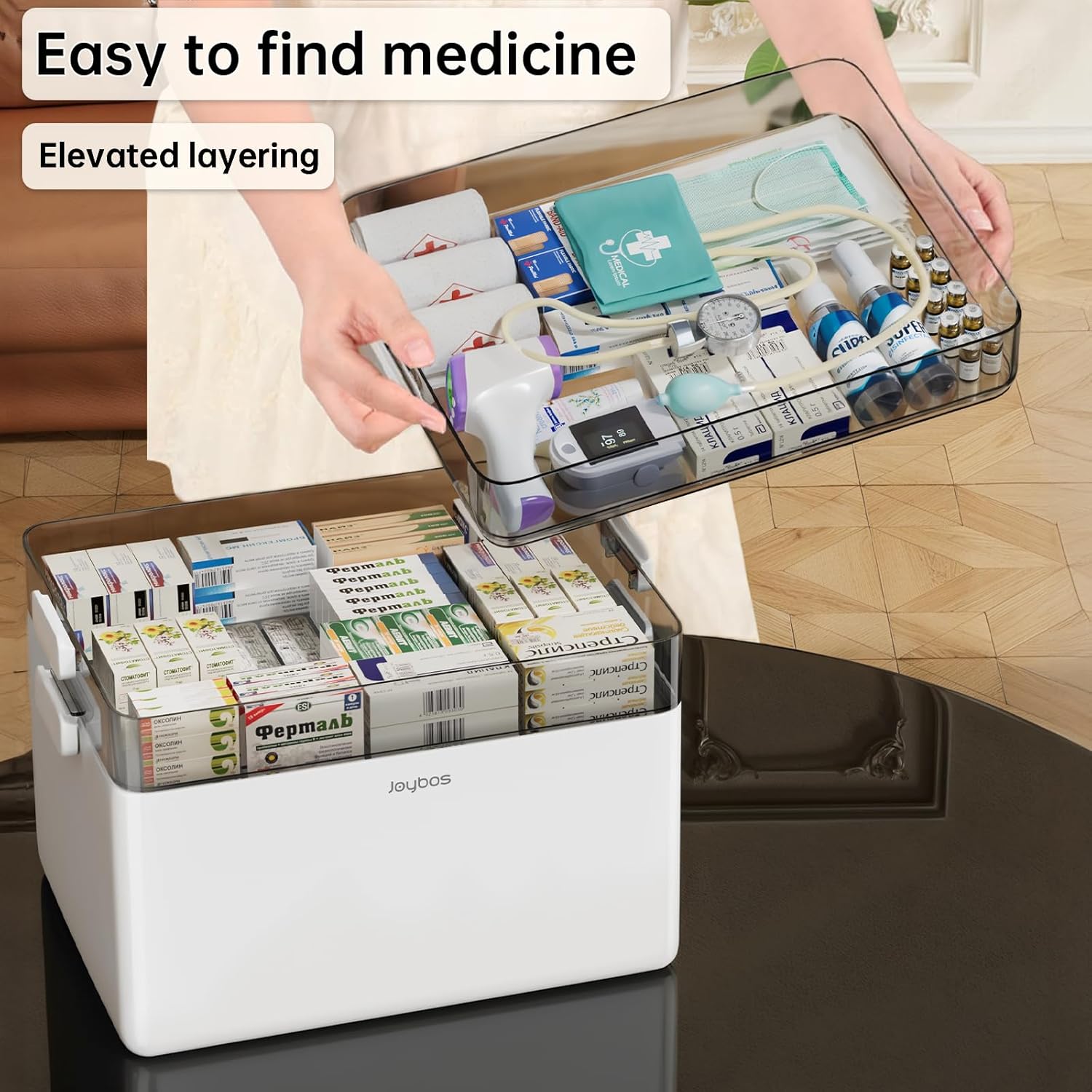 Detalle 1 de CTIME 3‑stöckige Medizinbox Tragbar mit Lederhenkel 💊