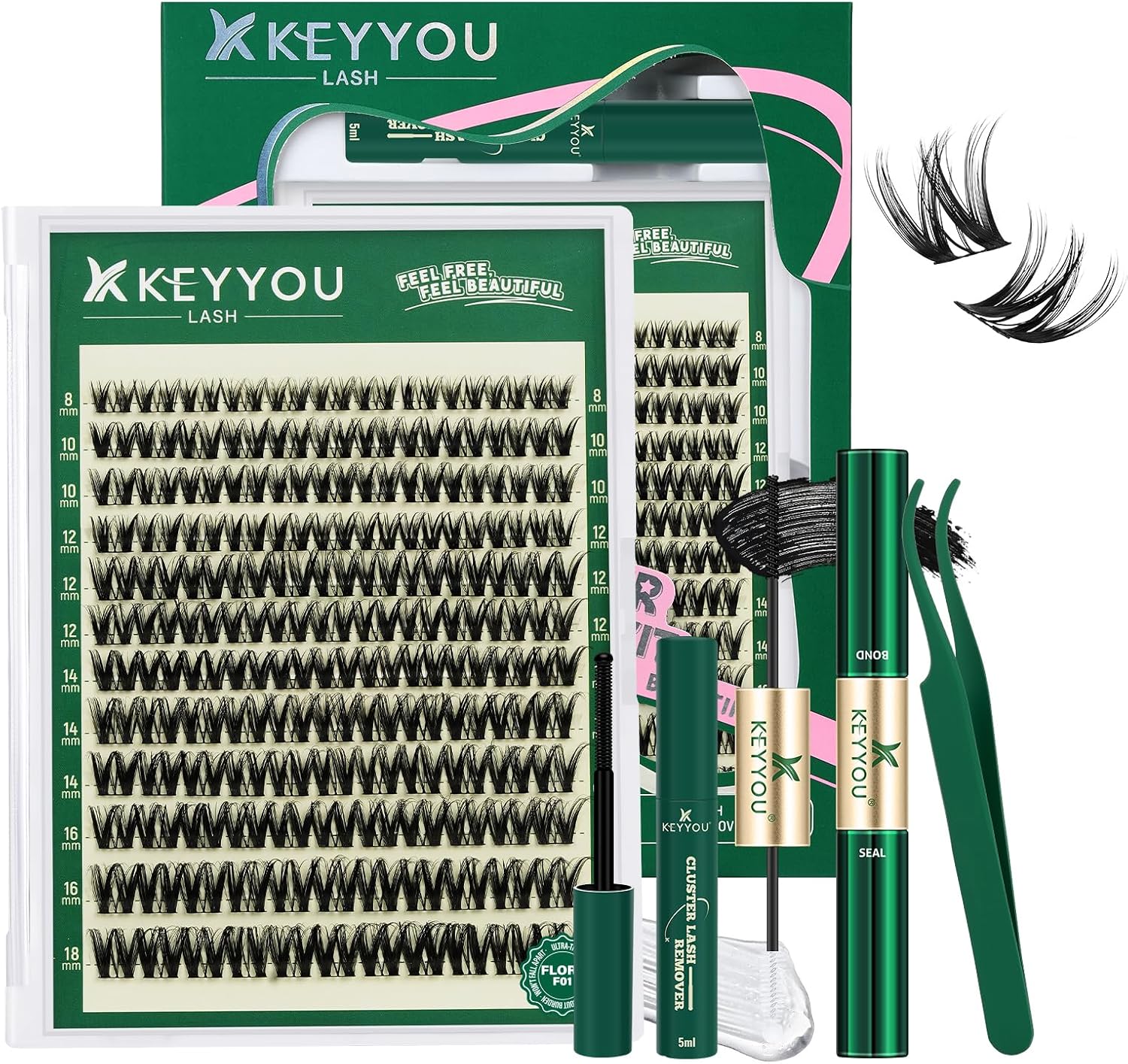 Detalle de KEYYOU Flaunt Lash Flora D Curl Cluster Kit, 144 Lashes, 8–16 mm