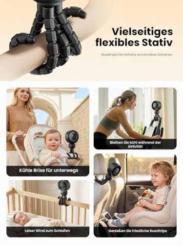 Thumbnail 6 de Warmco Tragbarer Kinderwagen-Ventilator mit 4000 mAh Akku – Clip-On, 15 Stunden Laufzeit, 4 Geschwindigkeiten