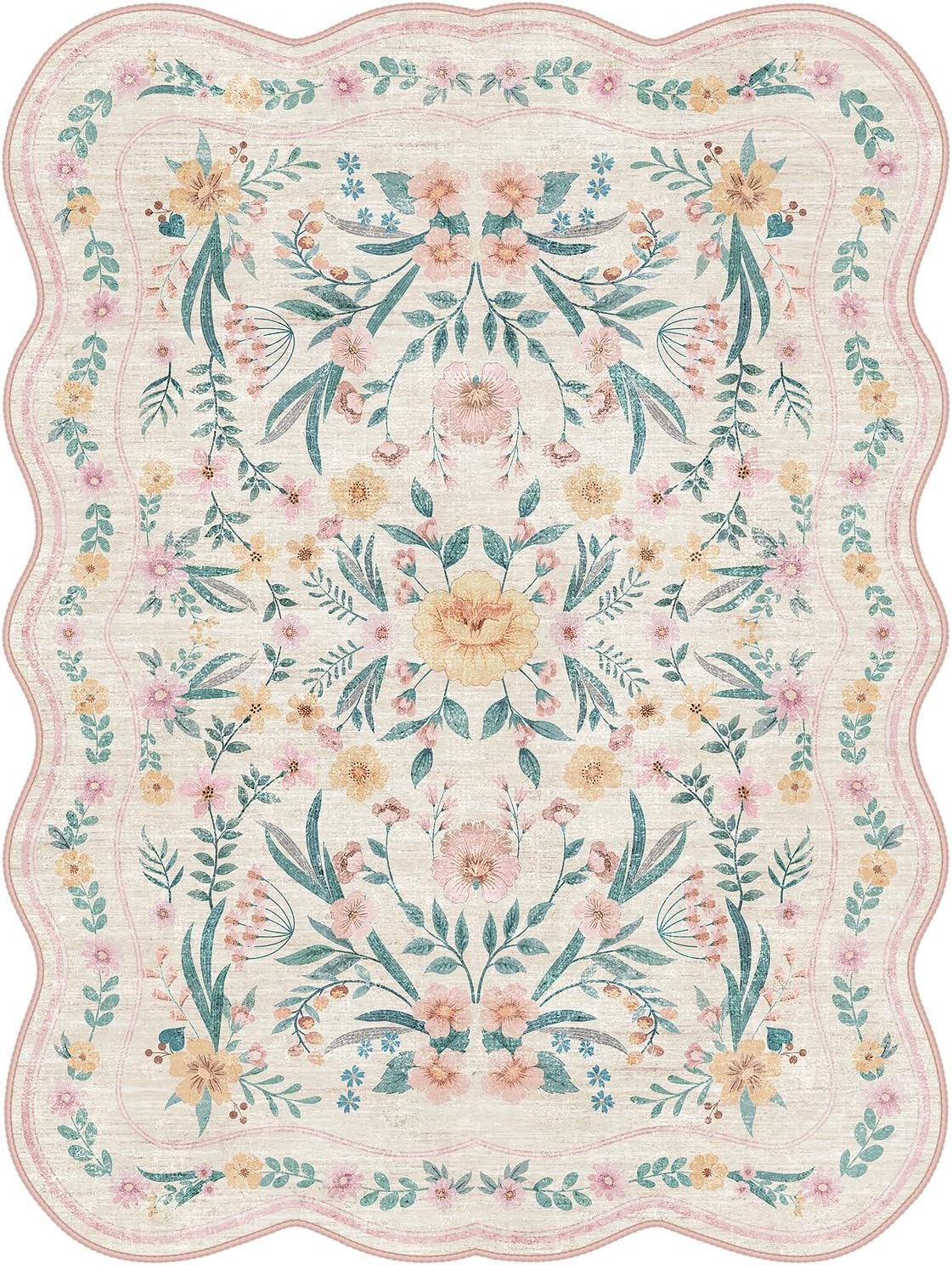 Thumbnail 6 de Dadasgk Pink Floral Rug 5x7 for Girls' Room – Soft, Washable Non-Slip Boho Rug