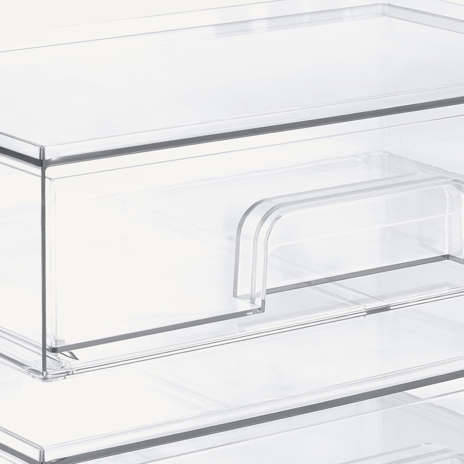 Detalle de Amazon Basics stapelbare Aufbewahrungsschubladen aus Kunststoff (transparent), 2er-Set – Make-up-Organizer