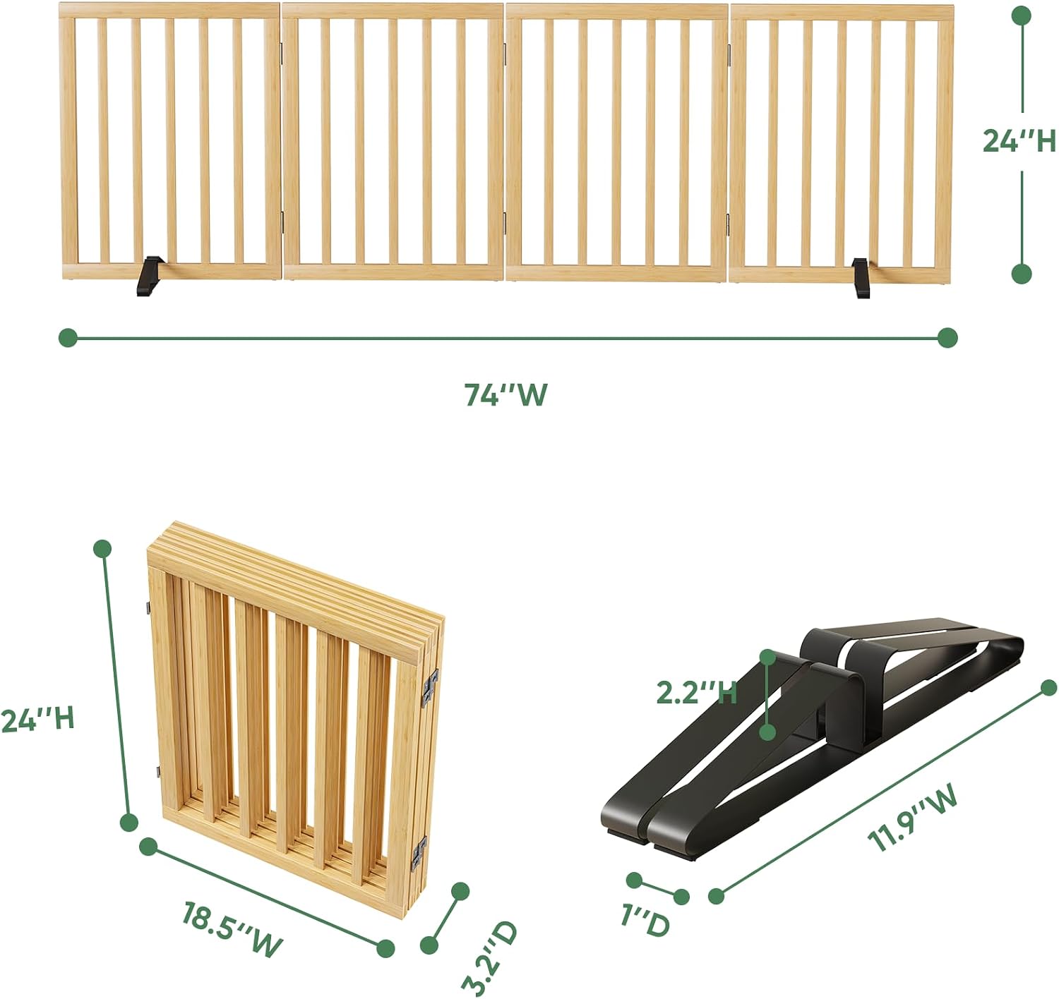 Detalle de Hundegitter freistehend für Türen – 4 Paneele, Naturholz, faltbar, Innenbereich