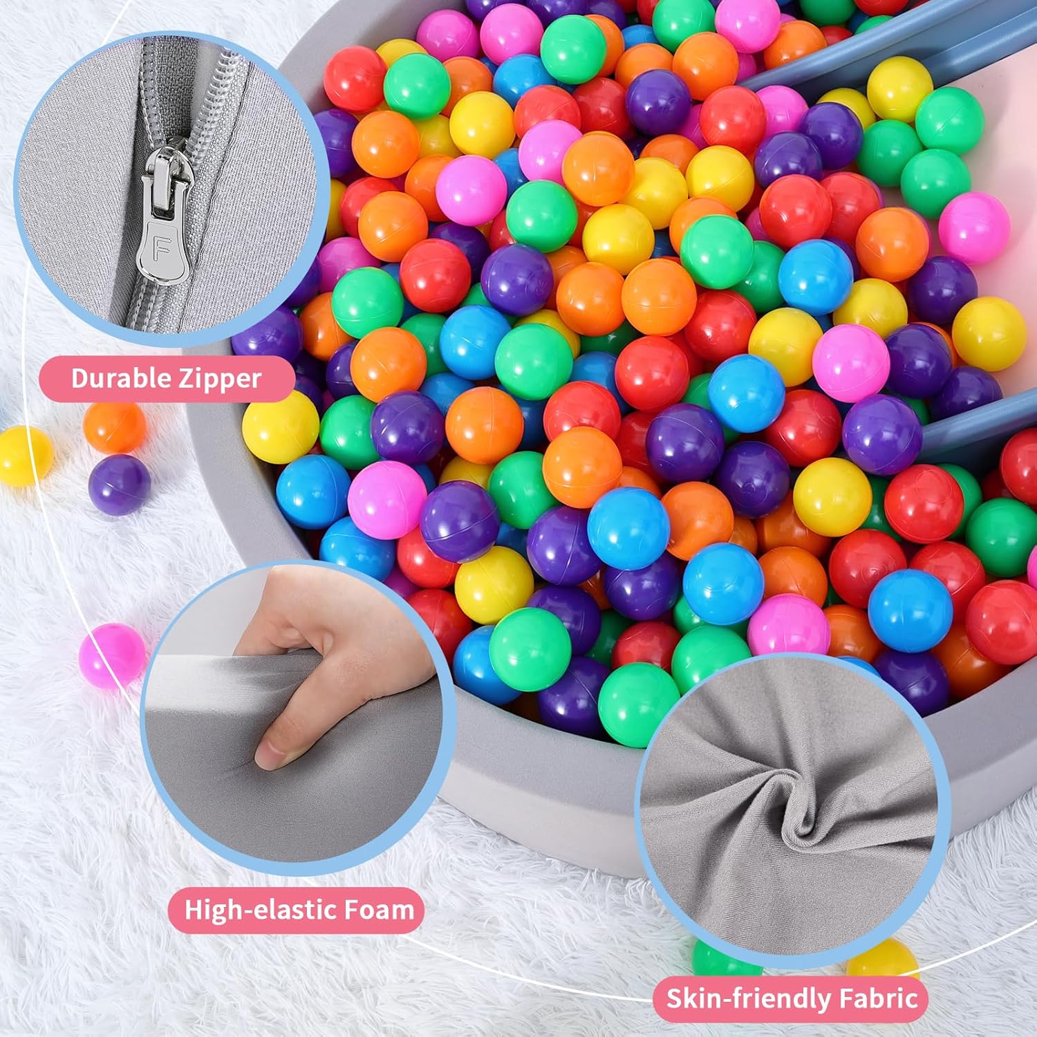 Thumbnail 3 de Foam Ball Pit for Toddlers with 200 Balls, Memory Sponge Kids Playpen (33.5 in) for Indoor/Outdoor Play
