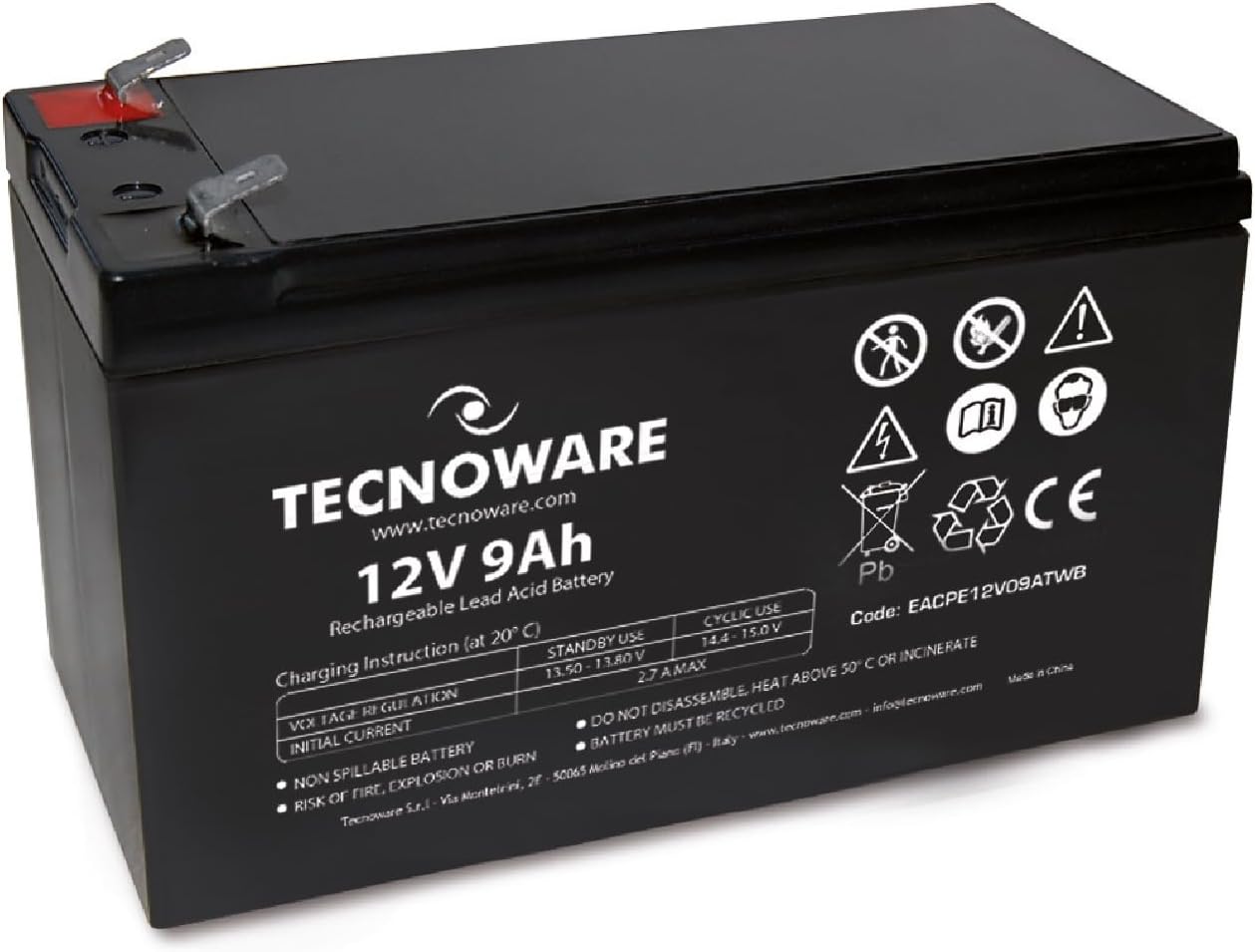 Detalle de Tecnoware Power Systems Ersatzbatterie für USV: 12V 9Ah (Faston 6,3 mm), plombiert, kompakt