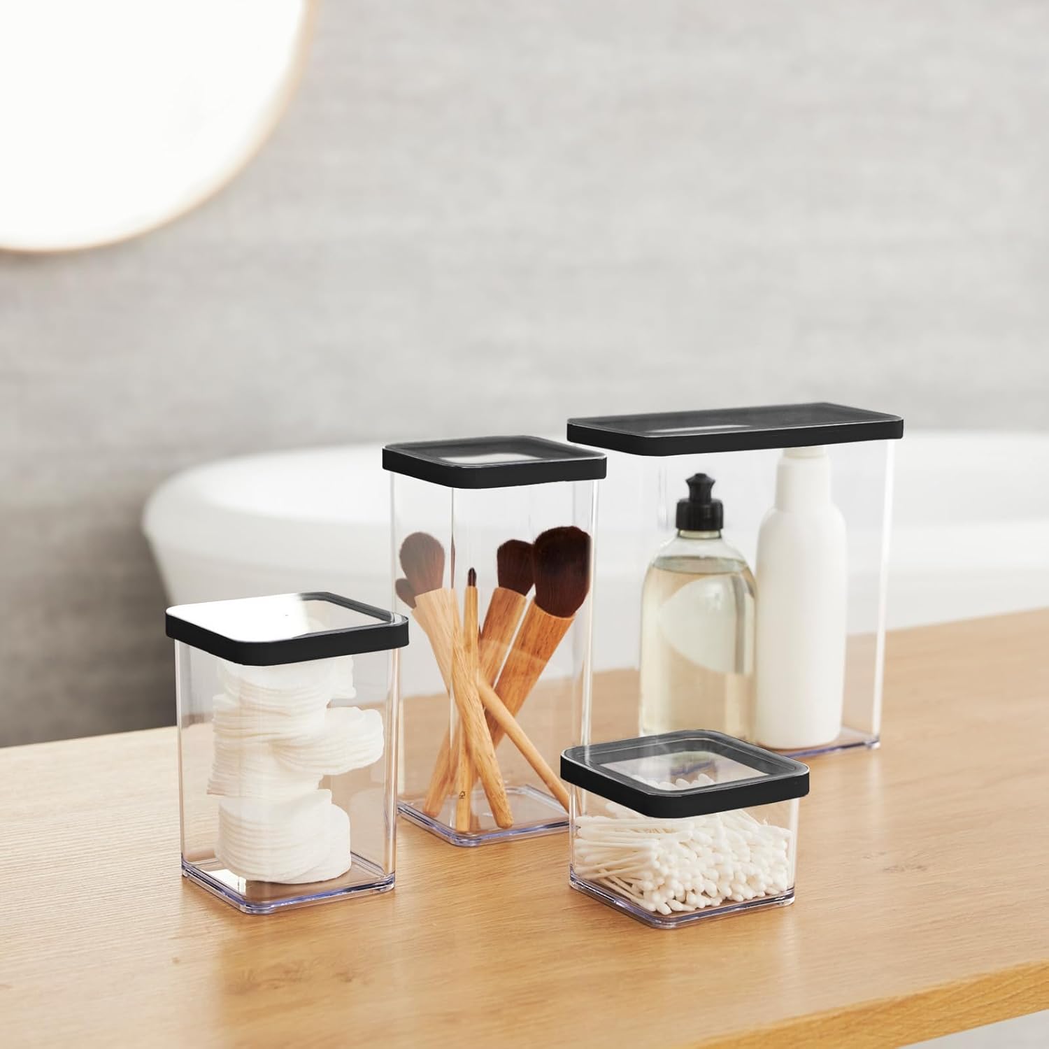 Detalle de Rotho Loft set di contenitori in latta da 10 pezzi con coperchi in plastica PP/SAN senza BPA, nero