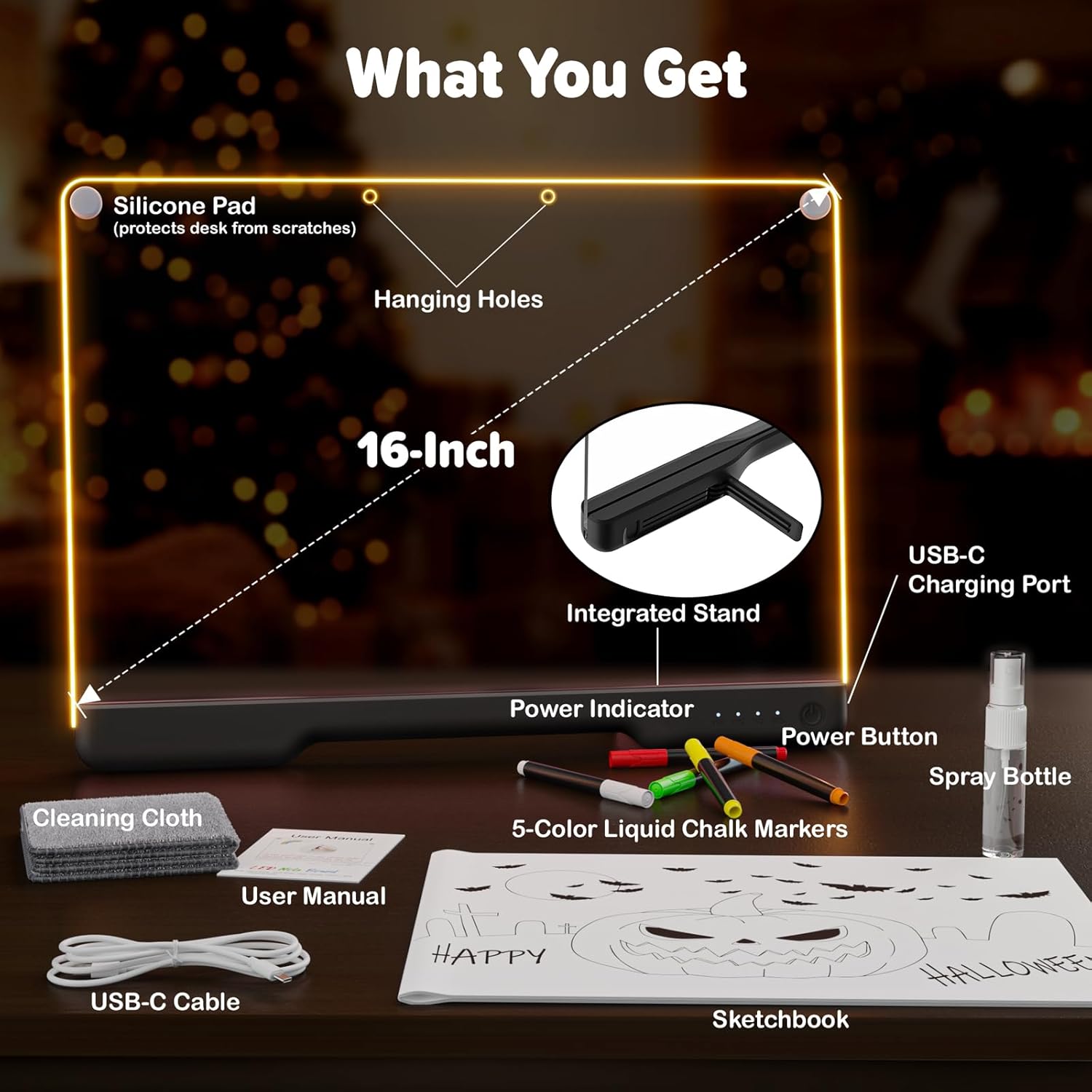 Thumbnail 6 de Tableau lumineux LED rechargeable 40 cm avec 7 couleurs – Ardoise lumineuse néon pour dessin et messages