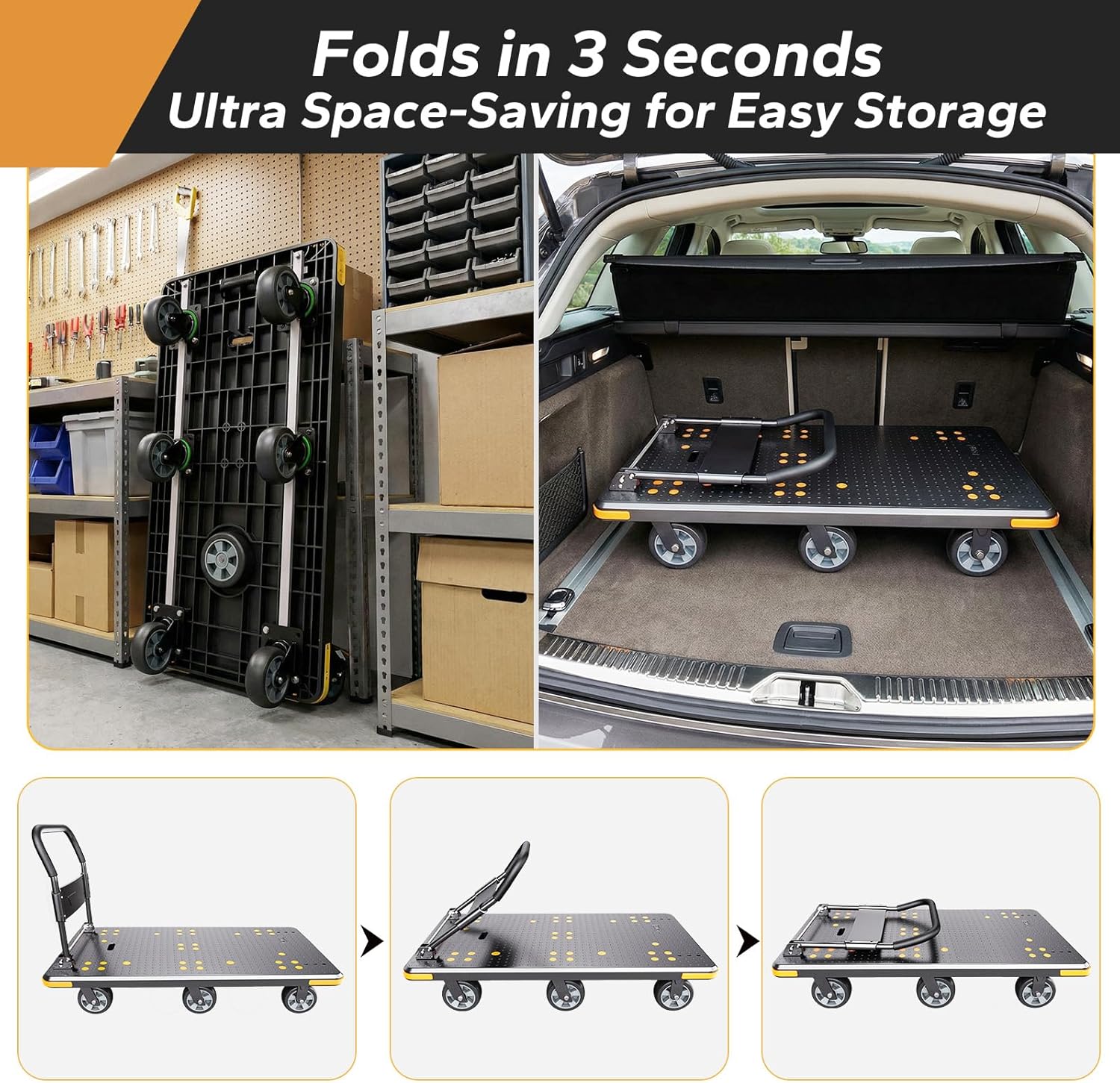 Thumbnail 4 de MediHoist klappbarer Plattformwagen mit 1.000 kg Traglast und 6 Rädern (schwarz)