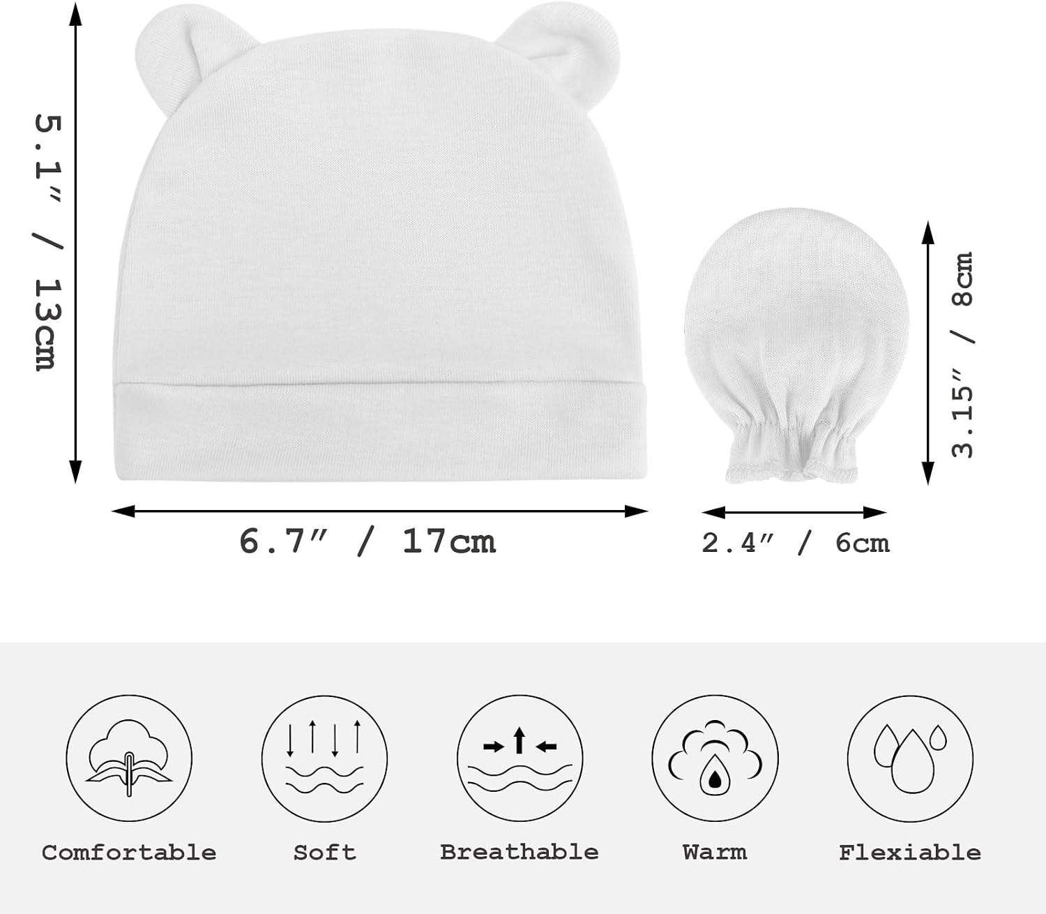 Thumbnail 5 de DRESHOW Newborn Baby Hats Mittens Set with Bear Ears – 0-6 Months