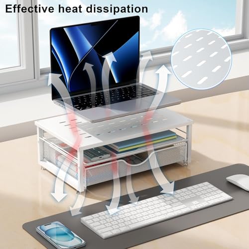 Detalle de Pygocereri Monitor Stand Riser with Drawer – White