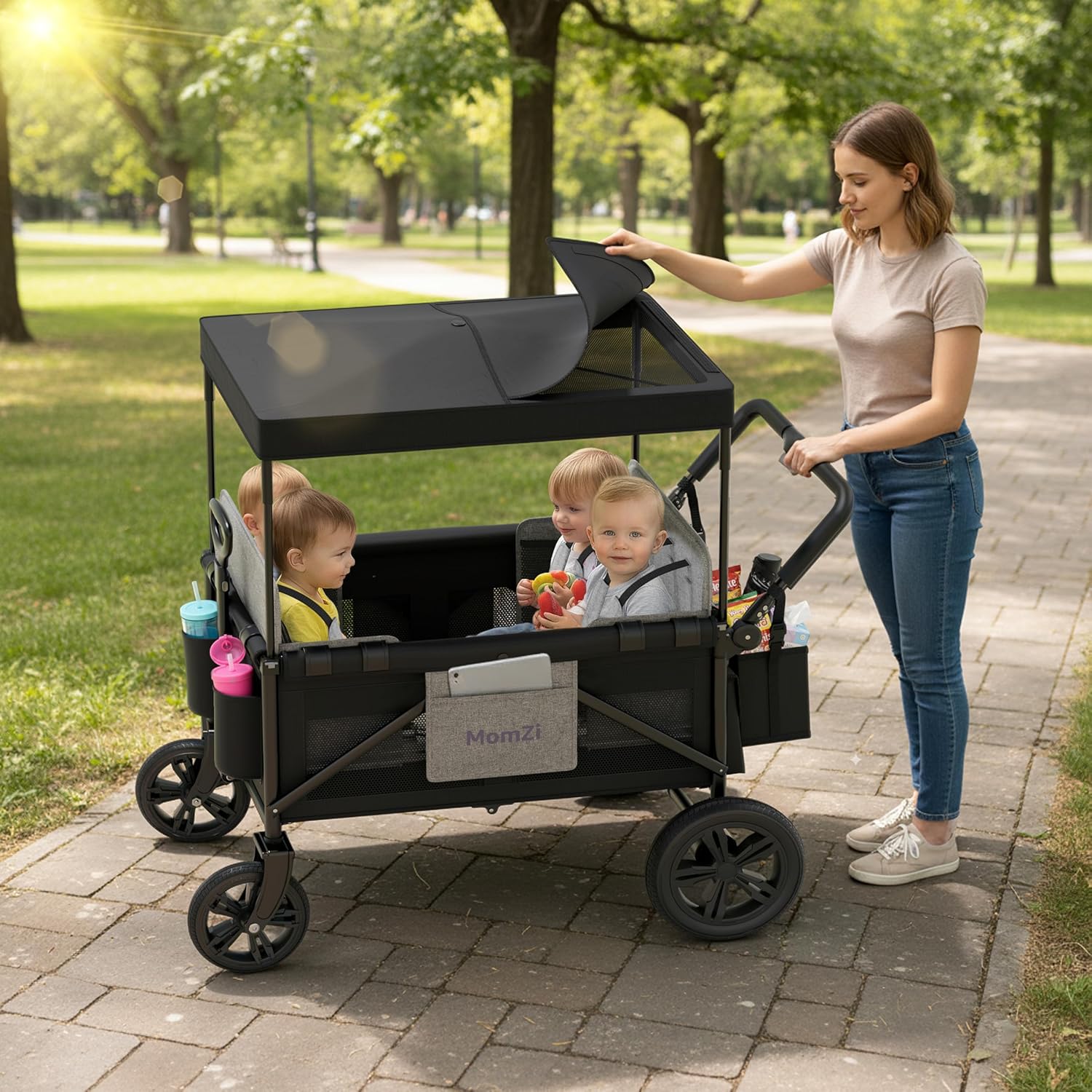 Thumbnail 6 de MomZi 4-Seat Kids Stroller in Black — Flexible Foldable Ride for Bigger Families