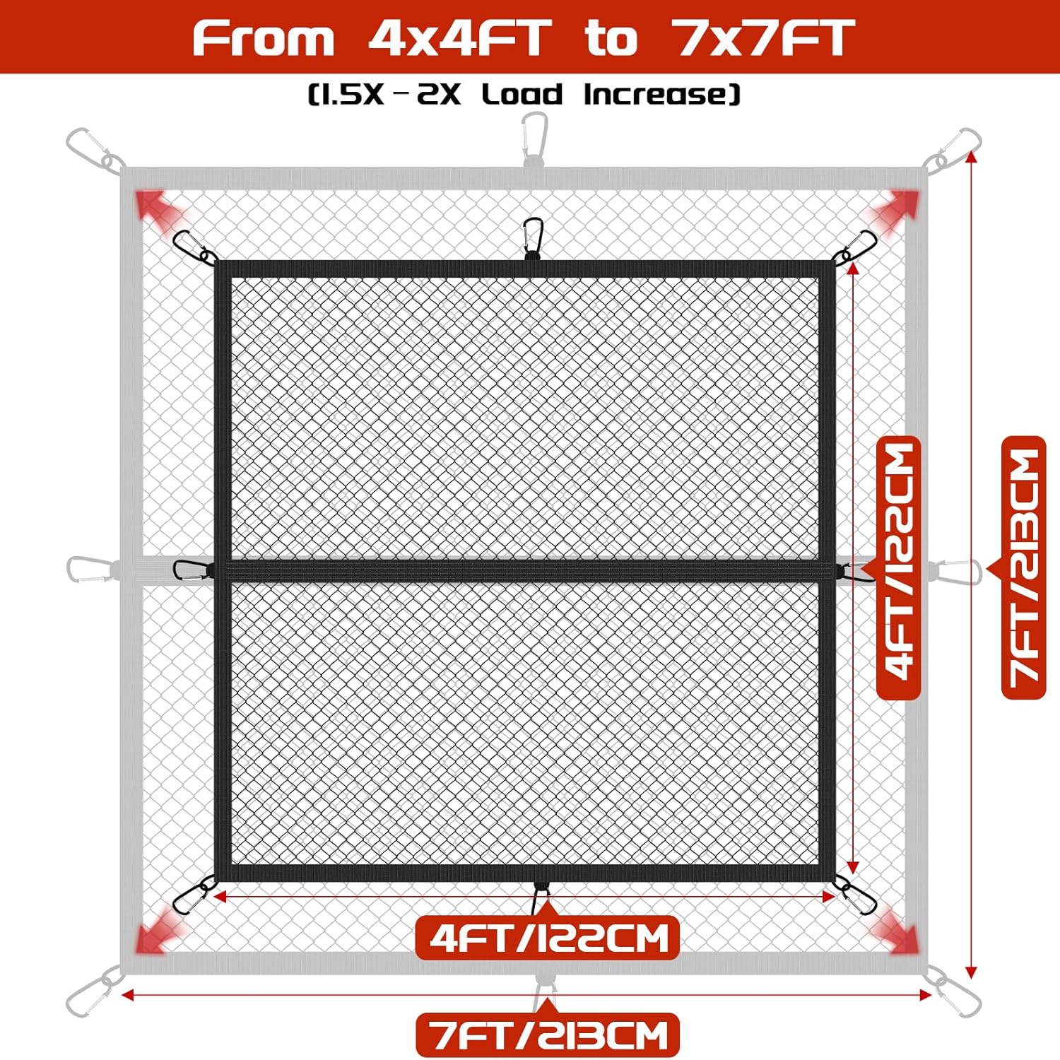 Detalle de Dayacoco Highly Elastic Cargo Net for Pickup Truck Beds (122x122cm to 213x213cm) with 8 Rustproof Buckles
