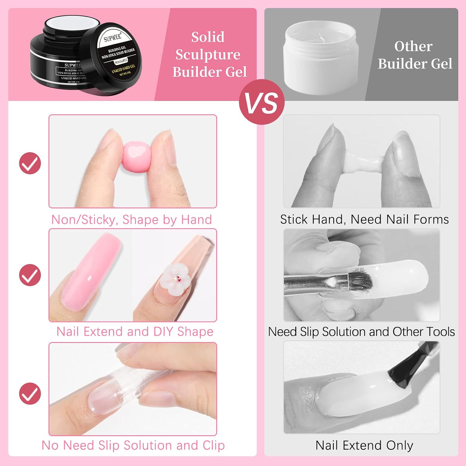 Detalle 2 de SUPWEE 3D Nail Builder Gel Kit, 3 Colors with Sculpting and Extension Molds