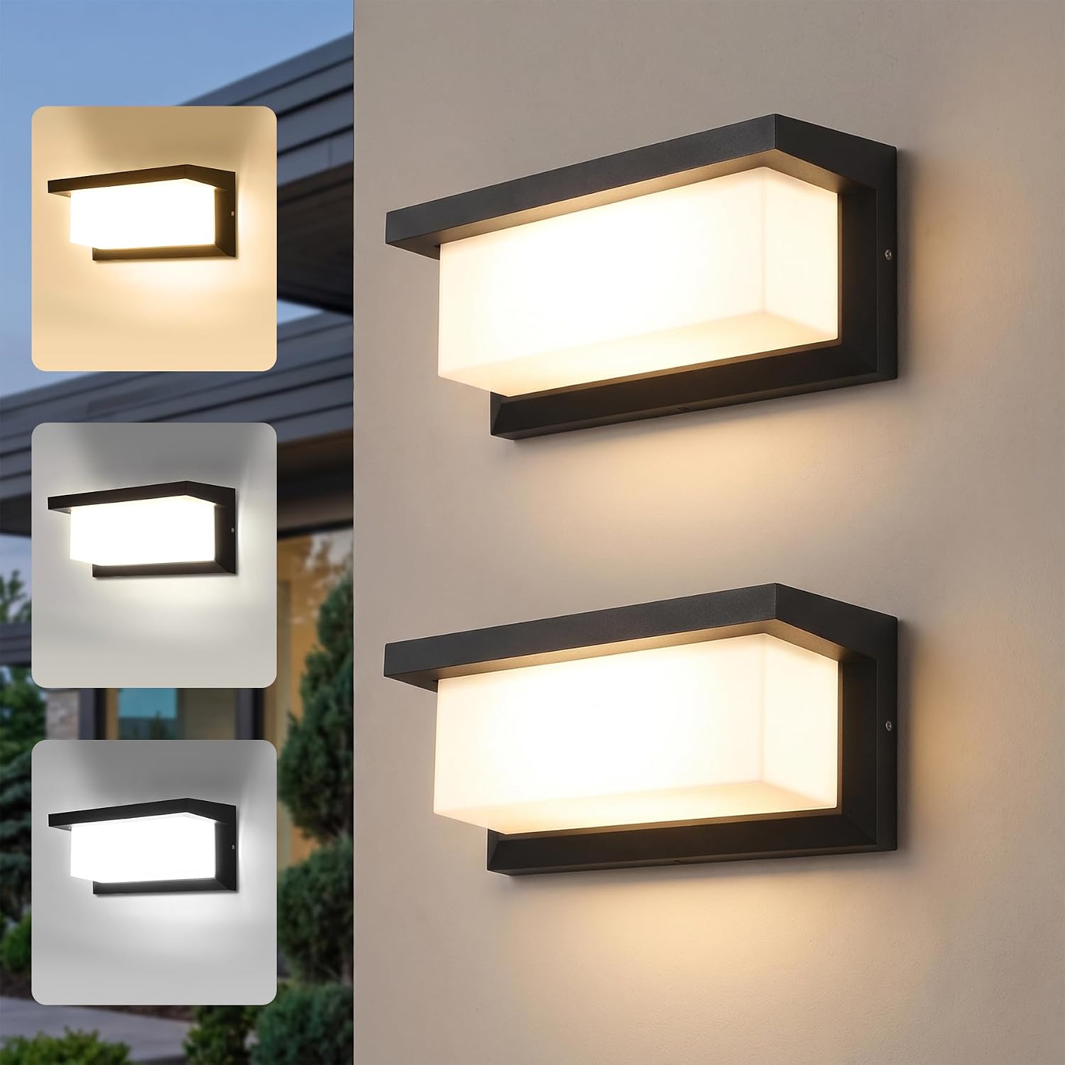 Detalle de YICALE 01 – 2 zewnętrzne kinkiety LED 18 W, 3 barwy światła, IP65
