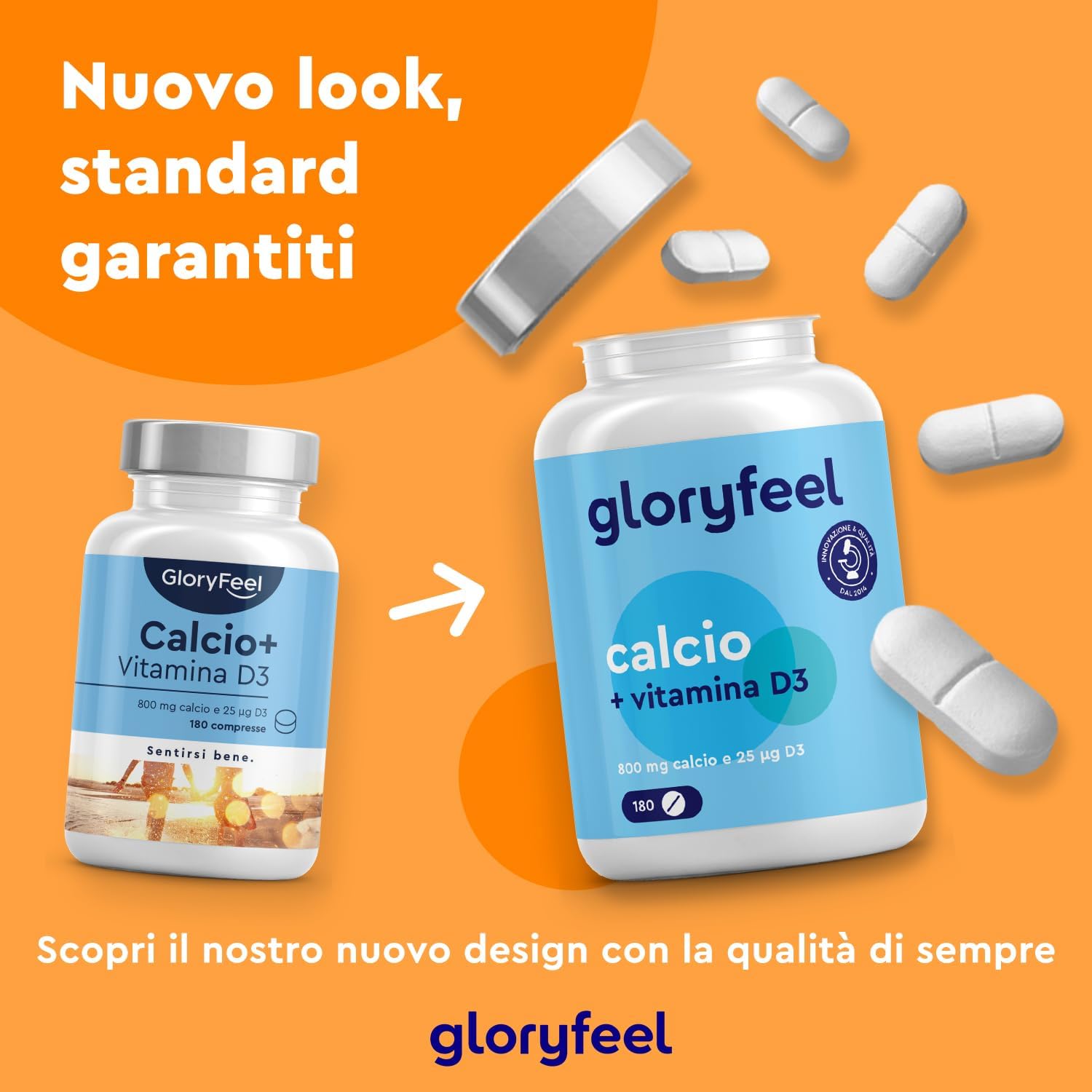 Detalle de Integratore Calcio e Vitamina D3, 180 Compresse – Gloryfeel: supporto per ossa, denti e muscoli