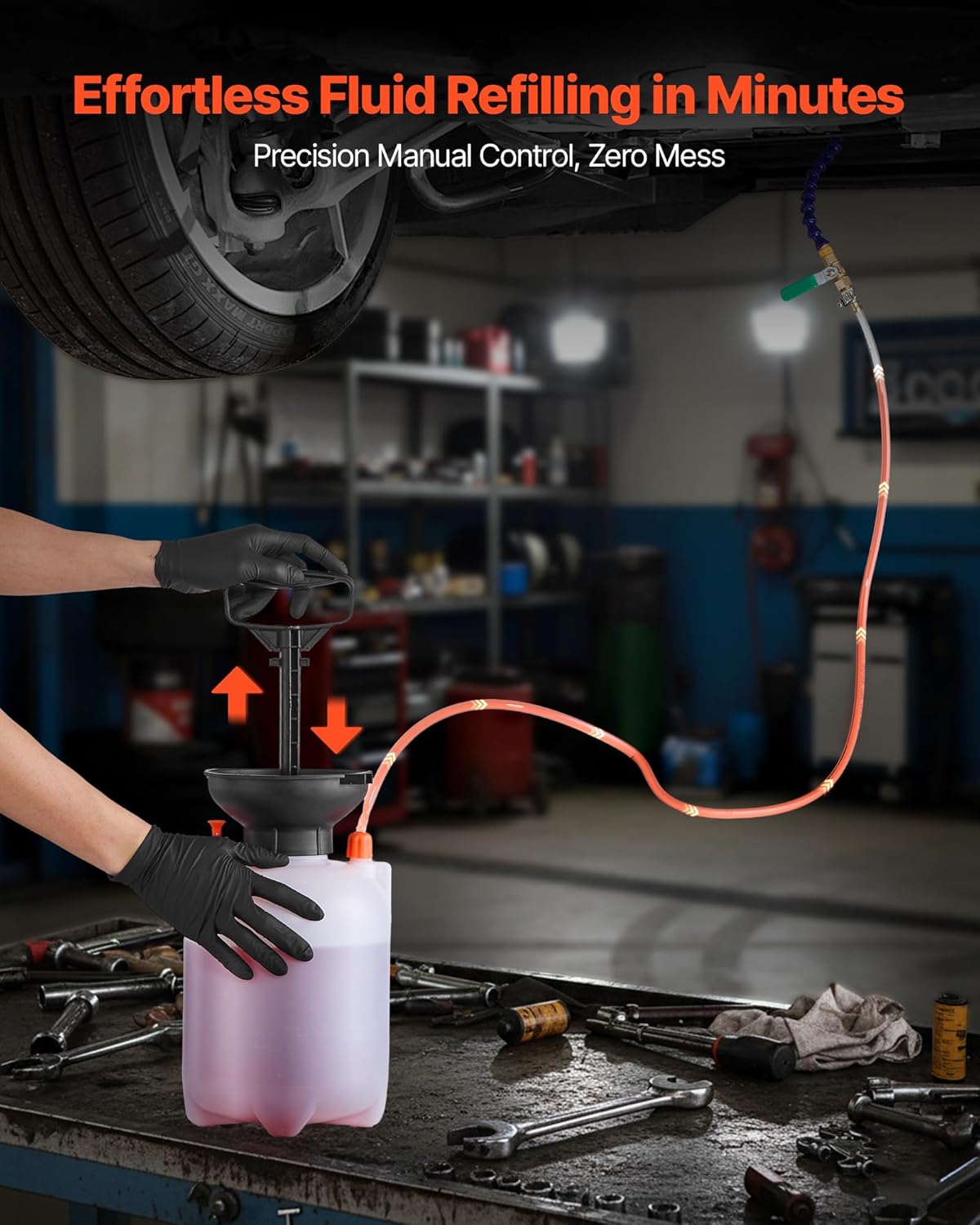 Detalle de Pompe de remplissage VEVOR pour huile de transmission, manuelle 3 L avec réservoir PEHD