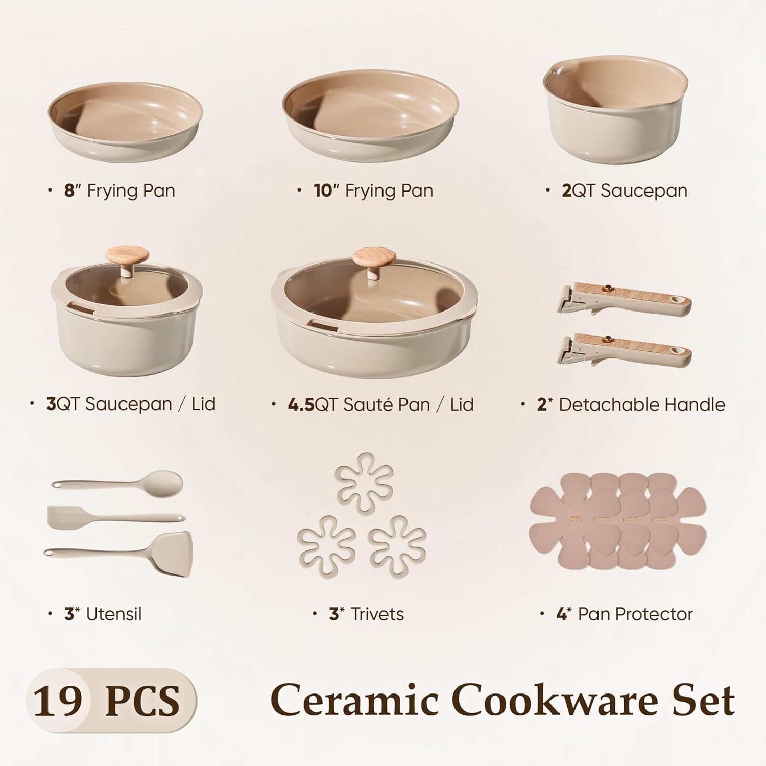 Detalle de CAROTE Nonstick Pots and Pans Set with Detachable Handle — 19-Pc Induction Ready Cookware for Small Spaces